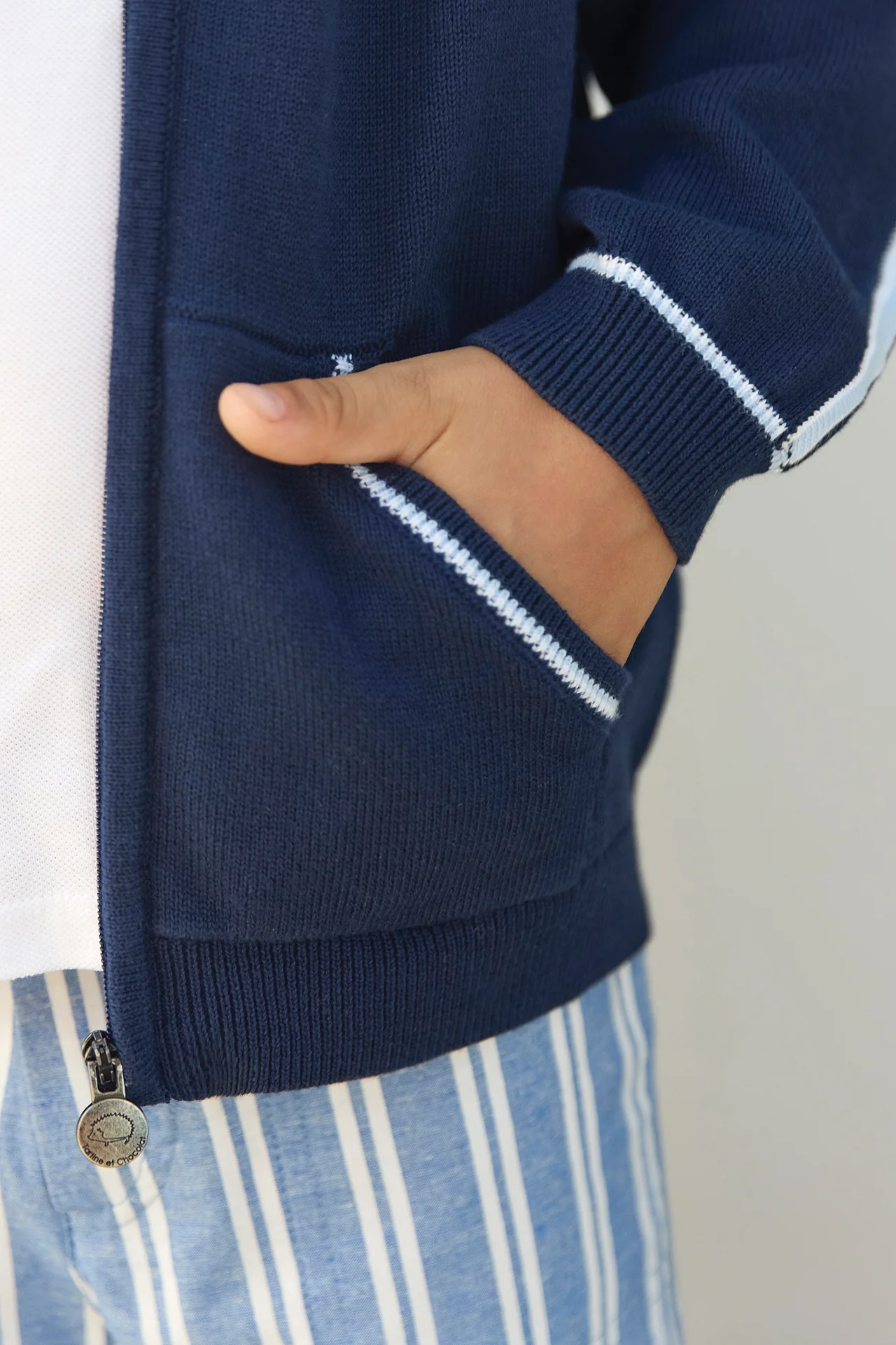 Gilet - Marine coton capuche - Image 3