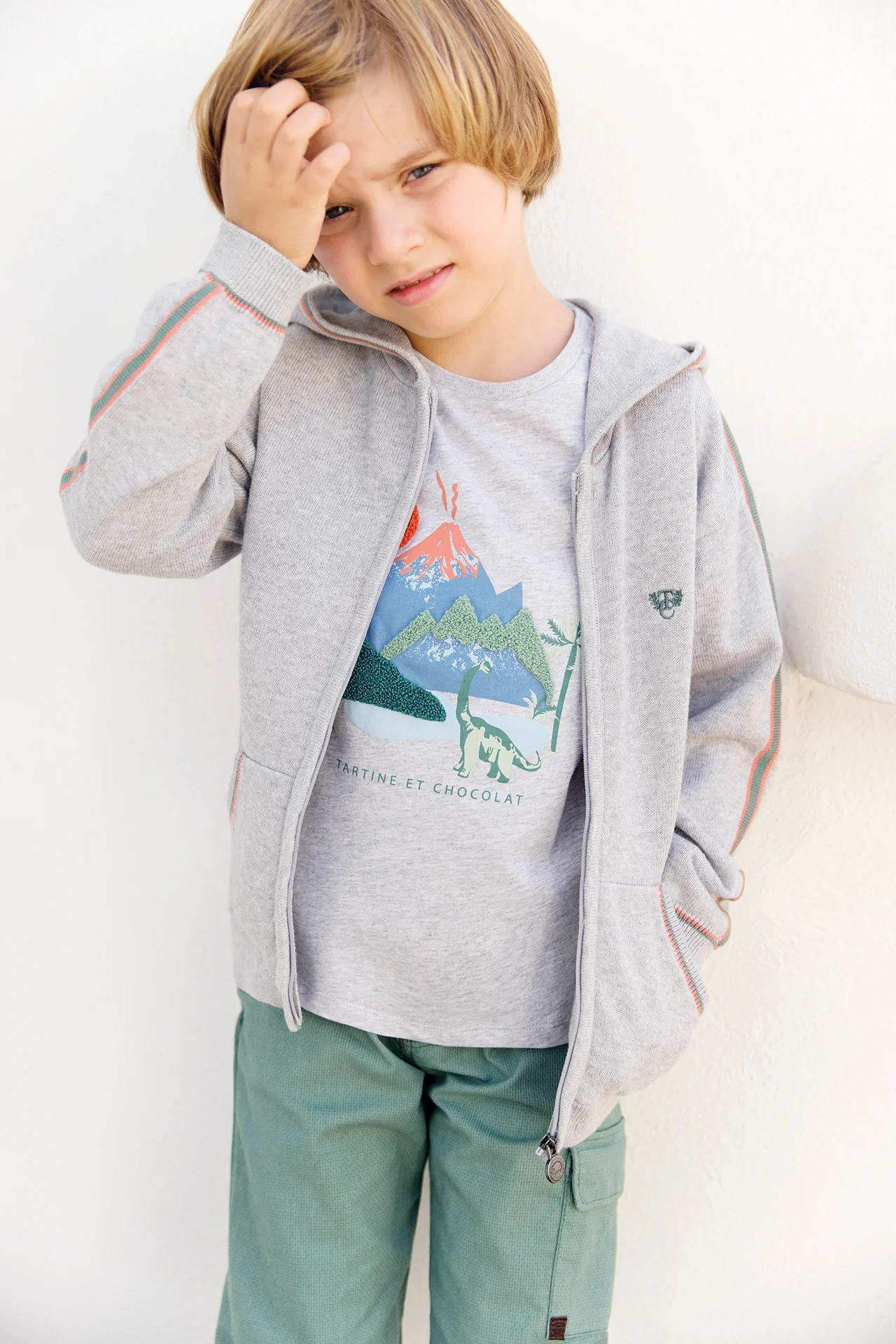Gilet - Gris chiné coton capuche