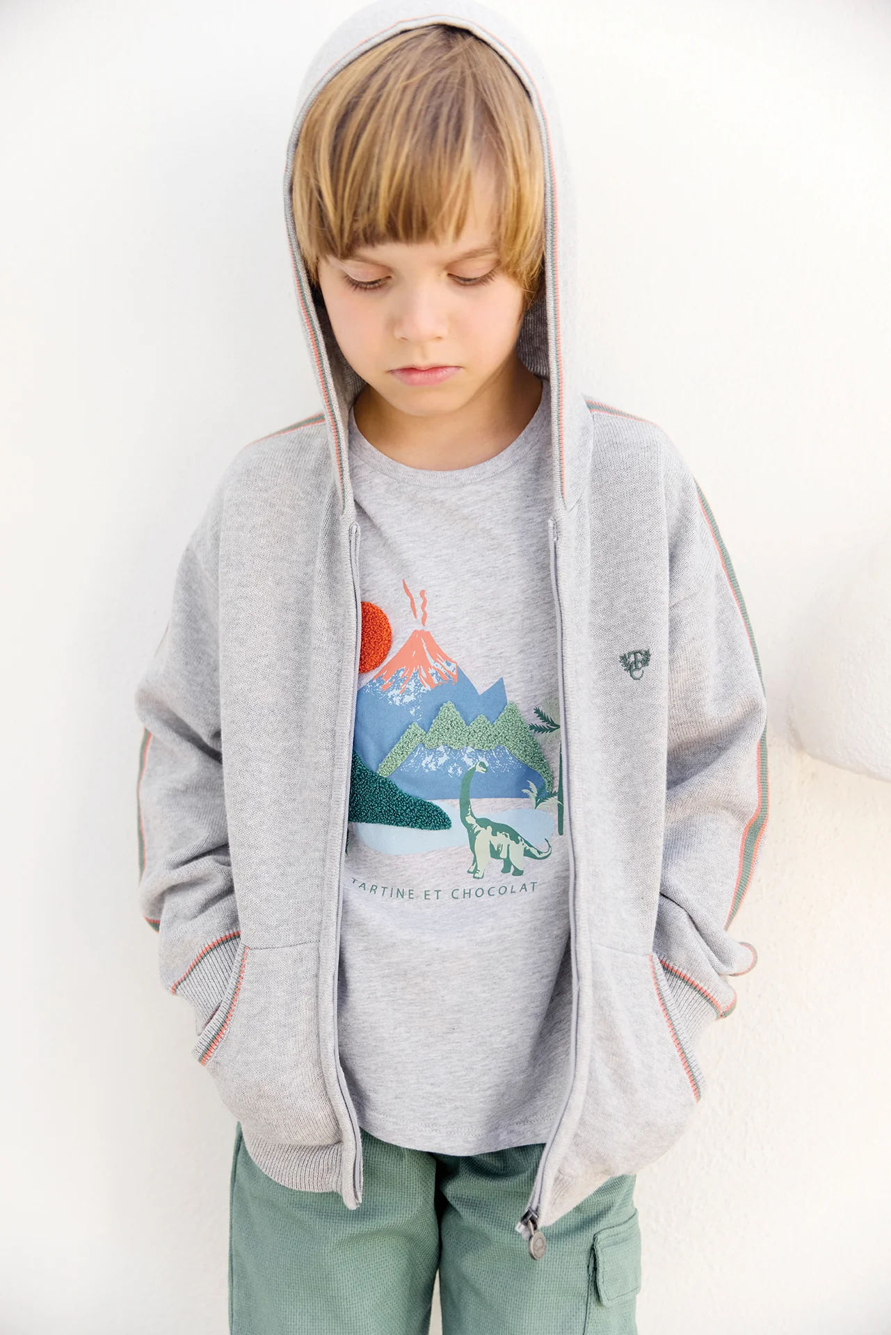 Gilet - Gris chiné coton capuche - Image 2