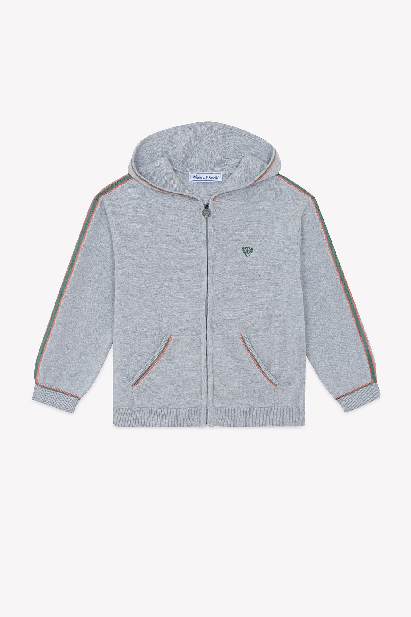 Gilet - Gris chiné coton capuche - Image 6
