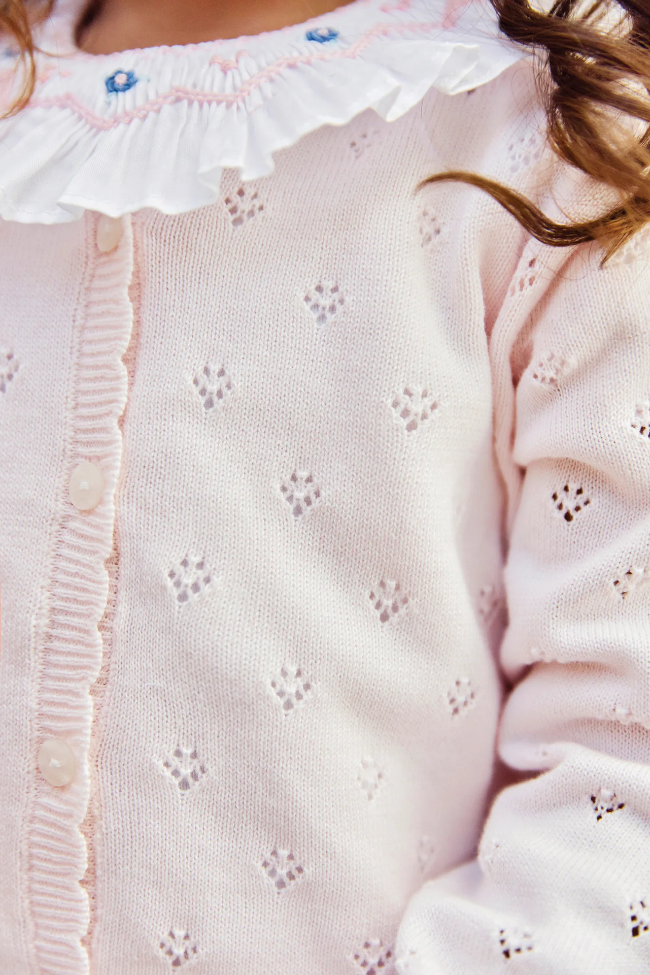 Cardigan - Rose pâle coton ajouré - Image 2