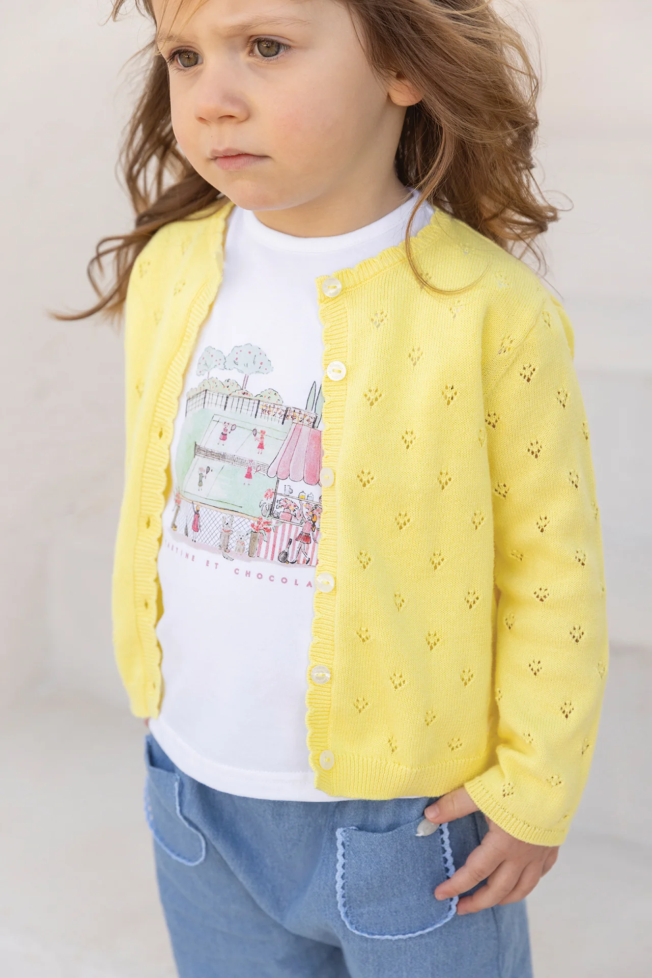 Cardigan - Citron coton ajouré