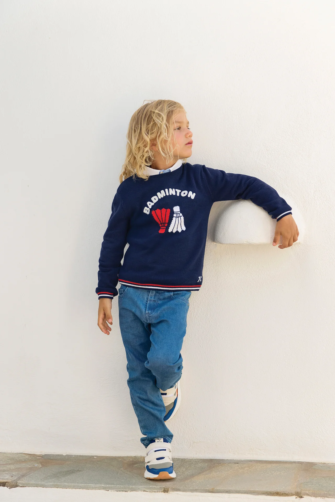 Pull - Marine coton illustration badminton