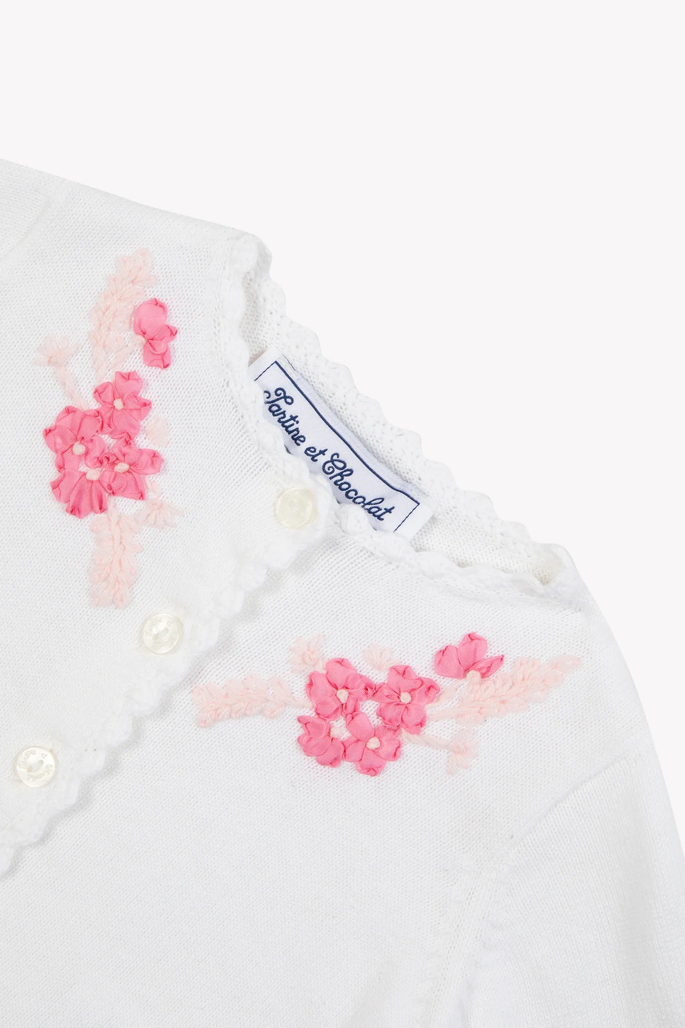 Cardigan - Rose coton broderie ruban - Image 7