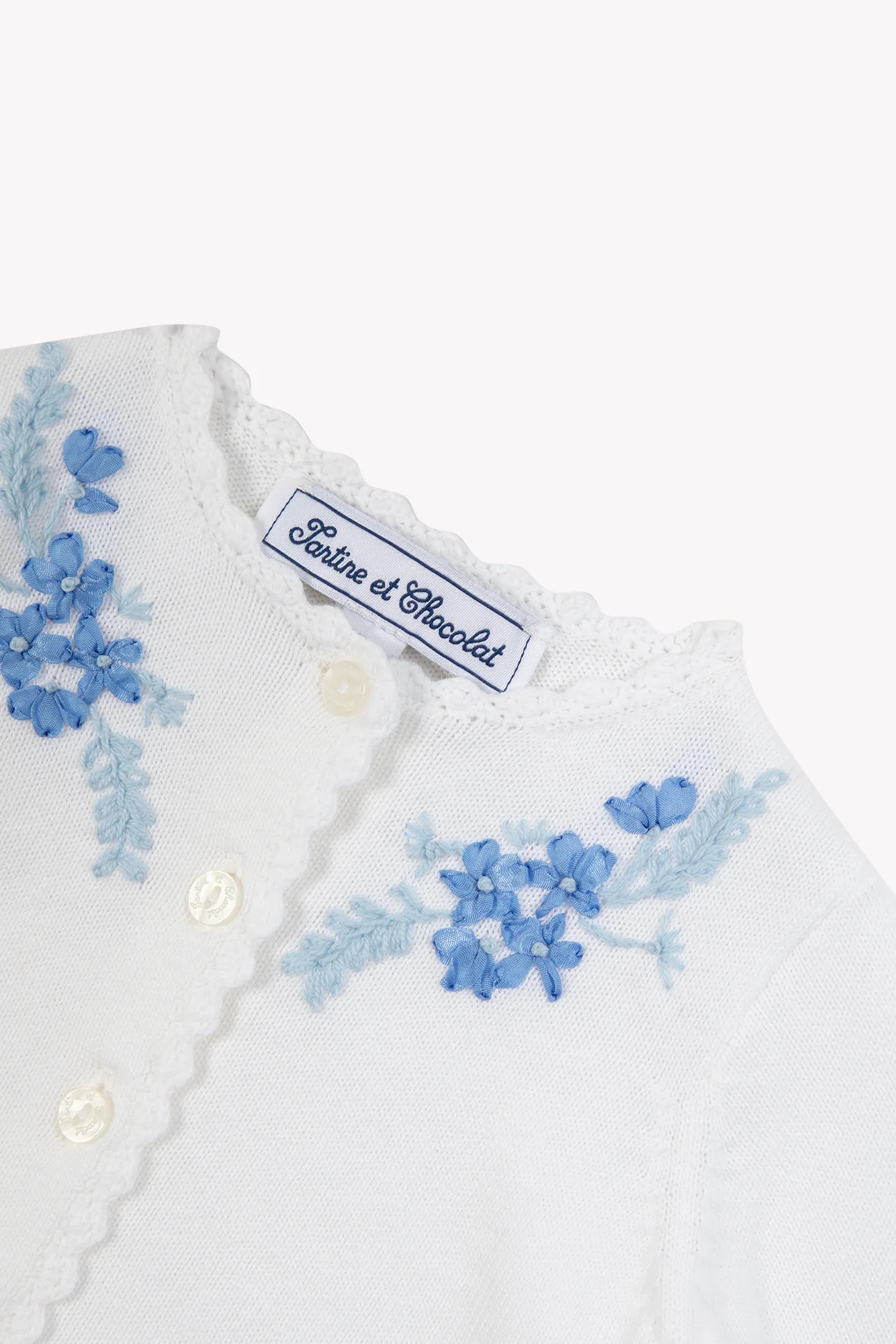 Cardigan - Bleu électrique coton broderie ruban - Image 6