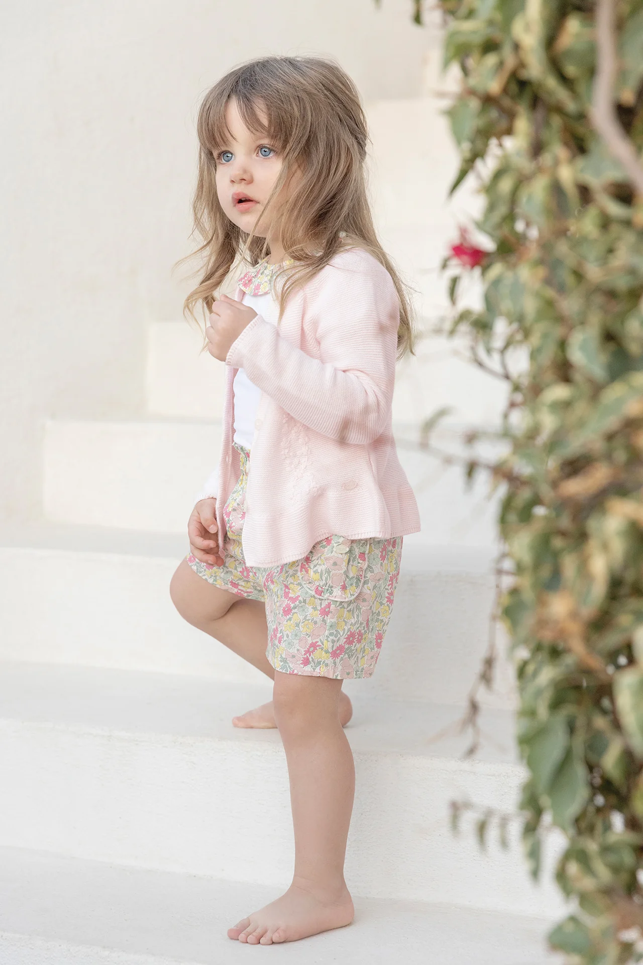 Cardigan - Rose pâle coton broderie