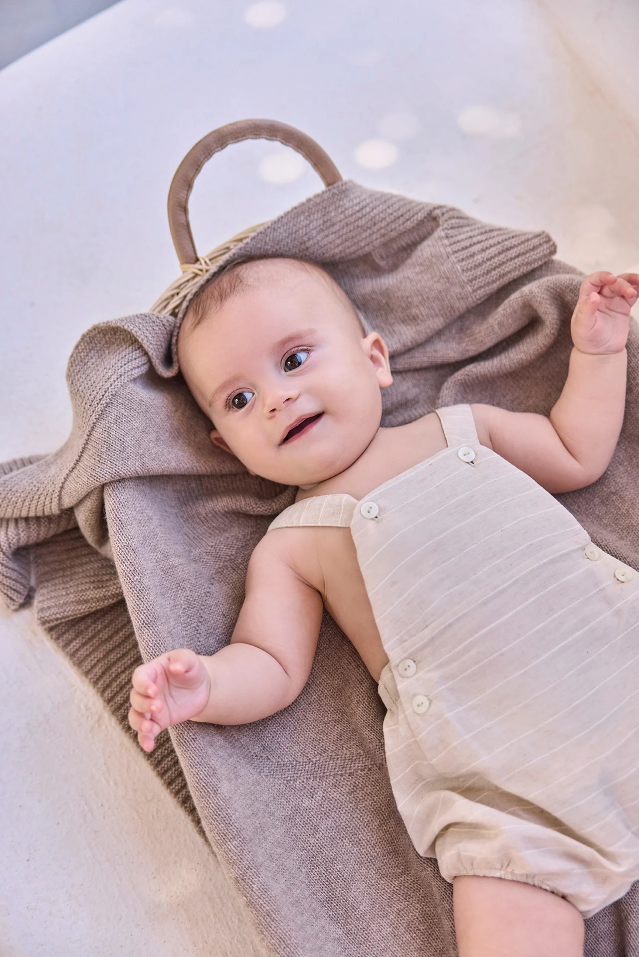Salopette - Beige coton rayures