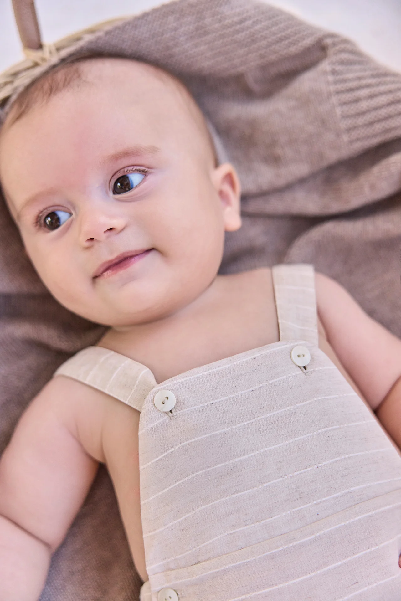 Salopette - Beige coton rayures - Image 2
