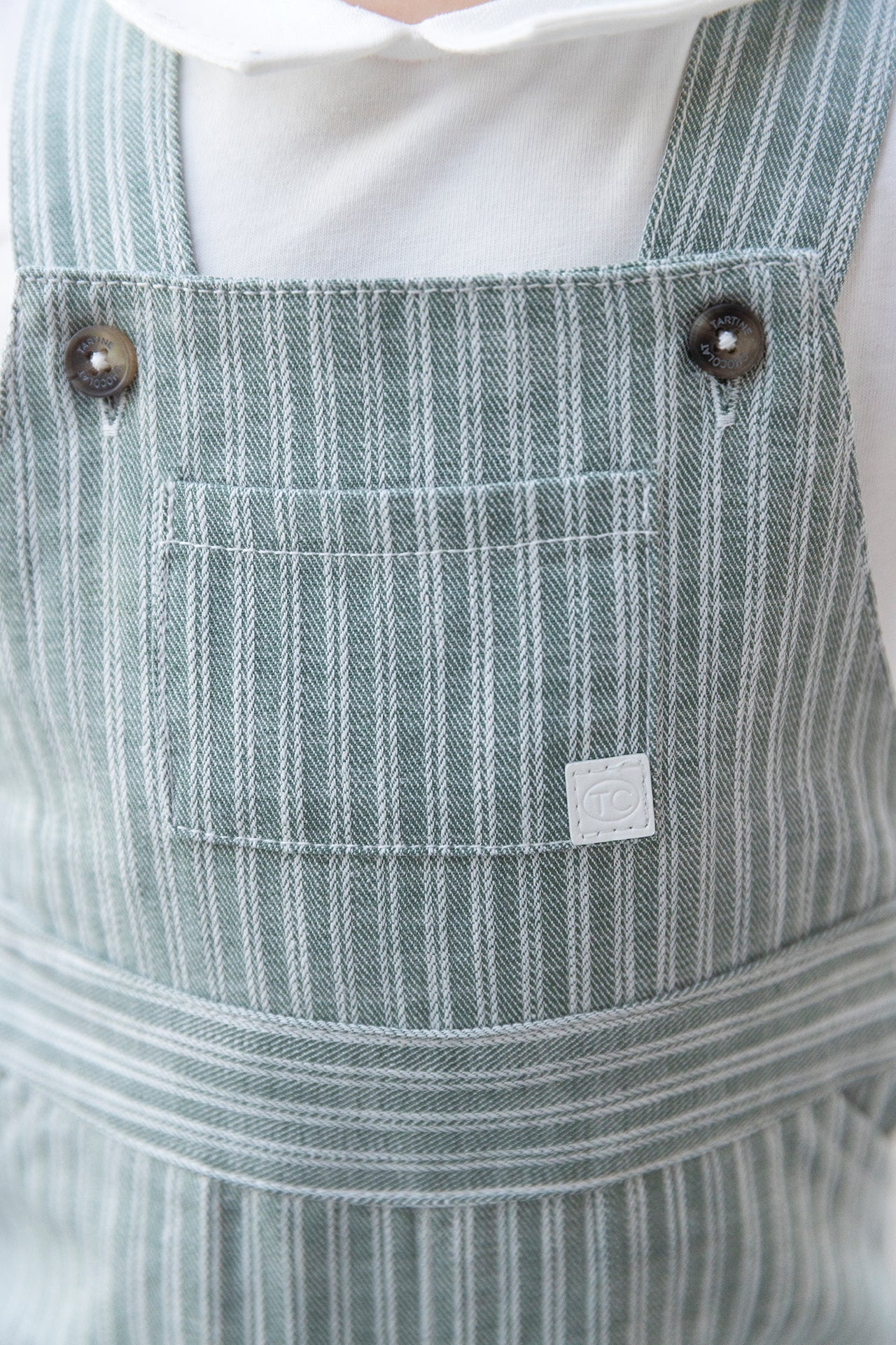 Salopette courte - Kaki coton rayures - Image 4