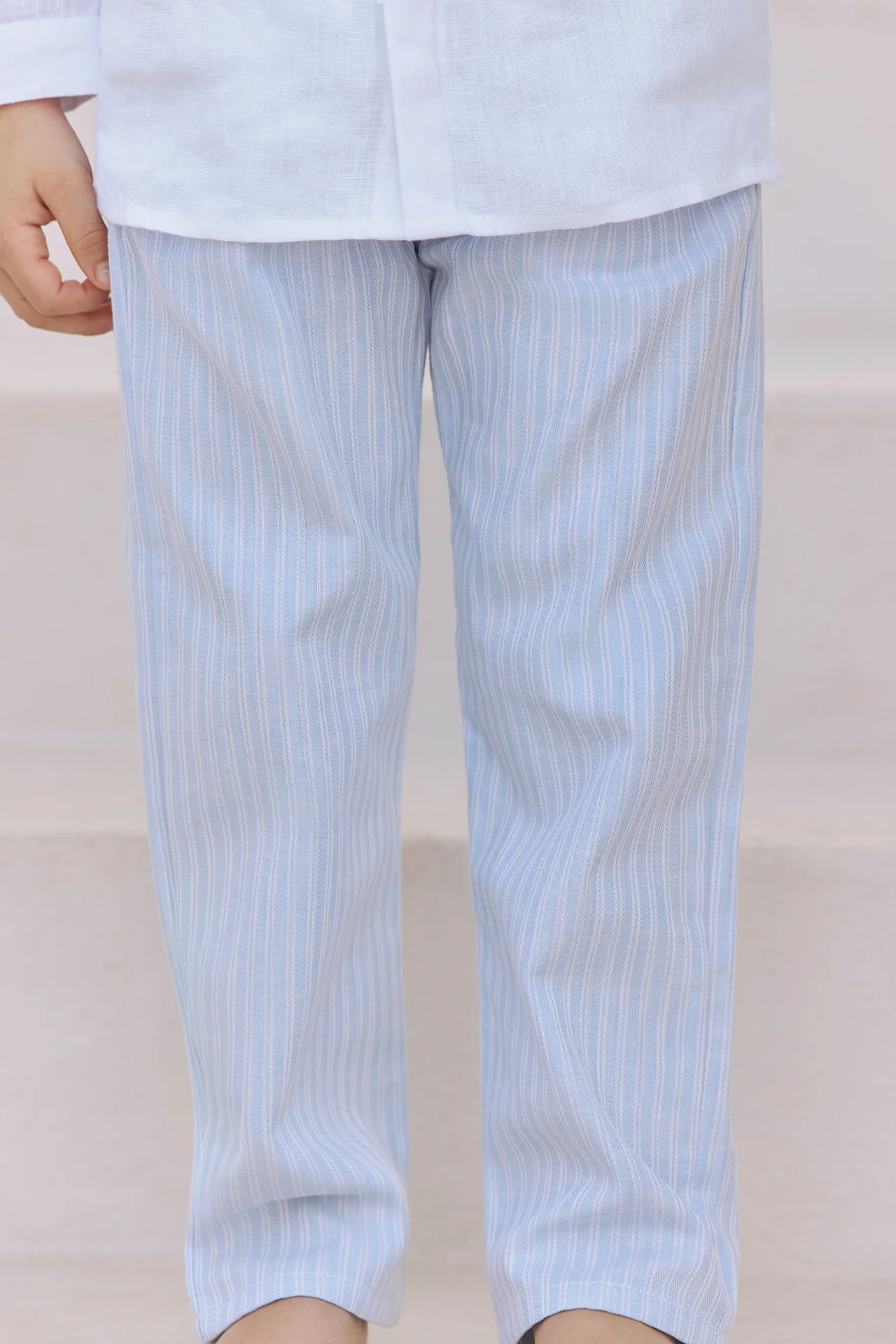 Pantalon - Bleu nuage rayures coton