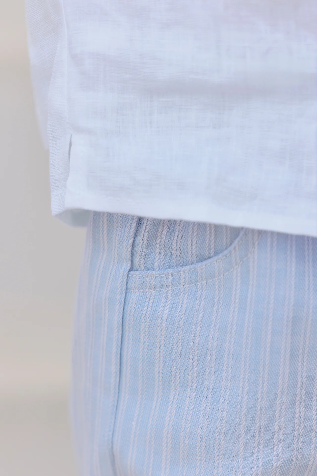 Pantalon - Bleu nuage rayures coton - Image 3