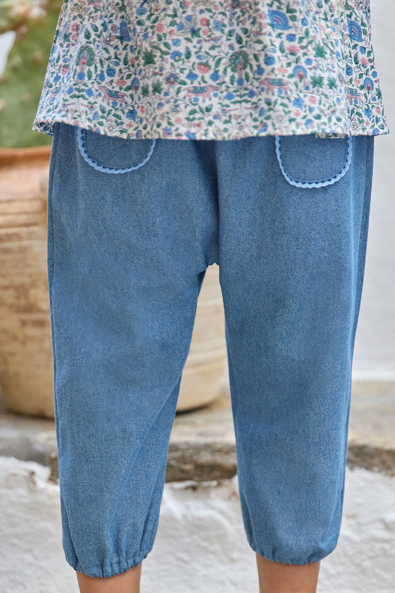 Pantalon - Indigo coton festonné - Image 3