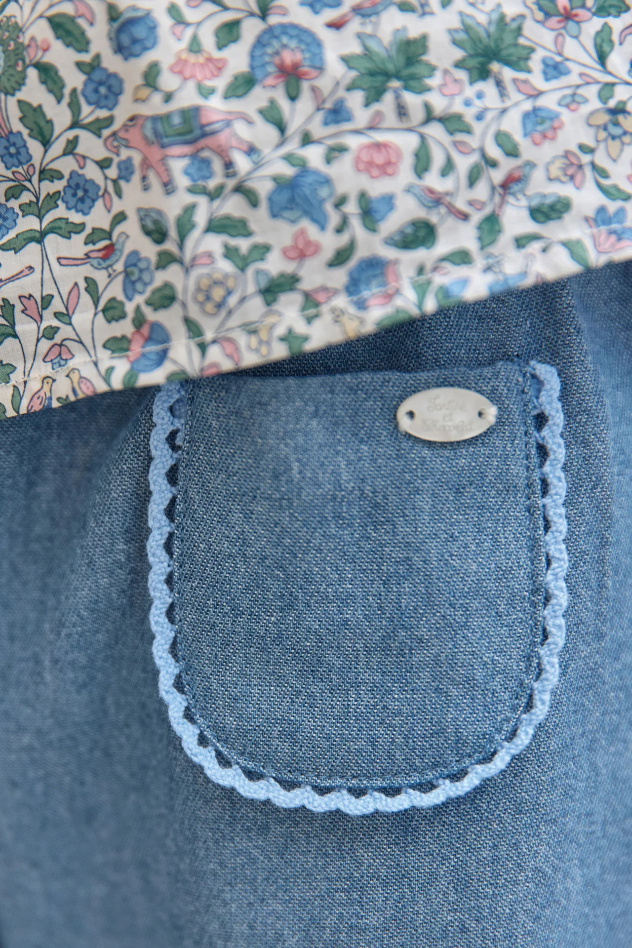 Pantalon - Indigo coton festonné - Image 4