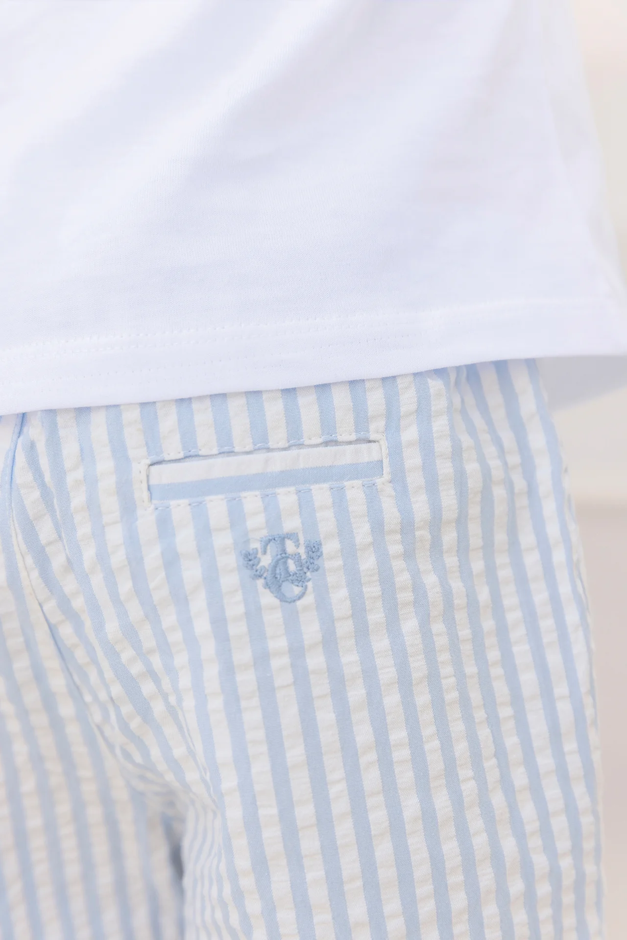 Short - Bleu nuage coton rayures - Image 3