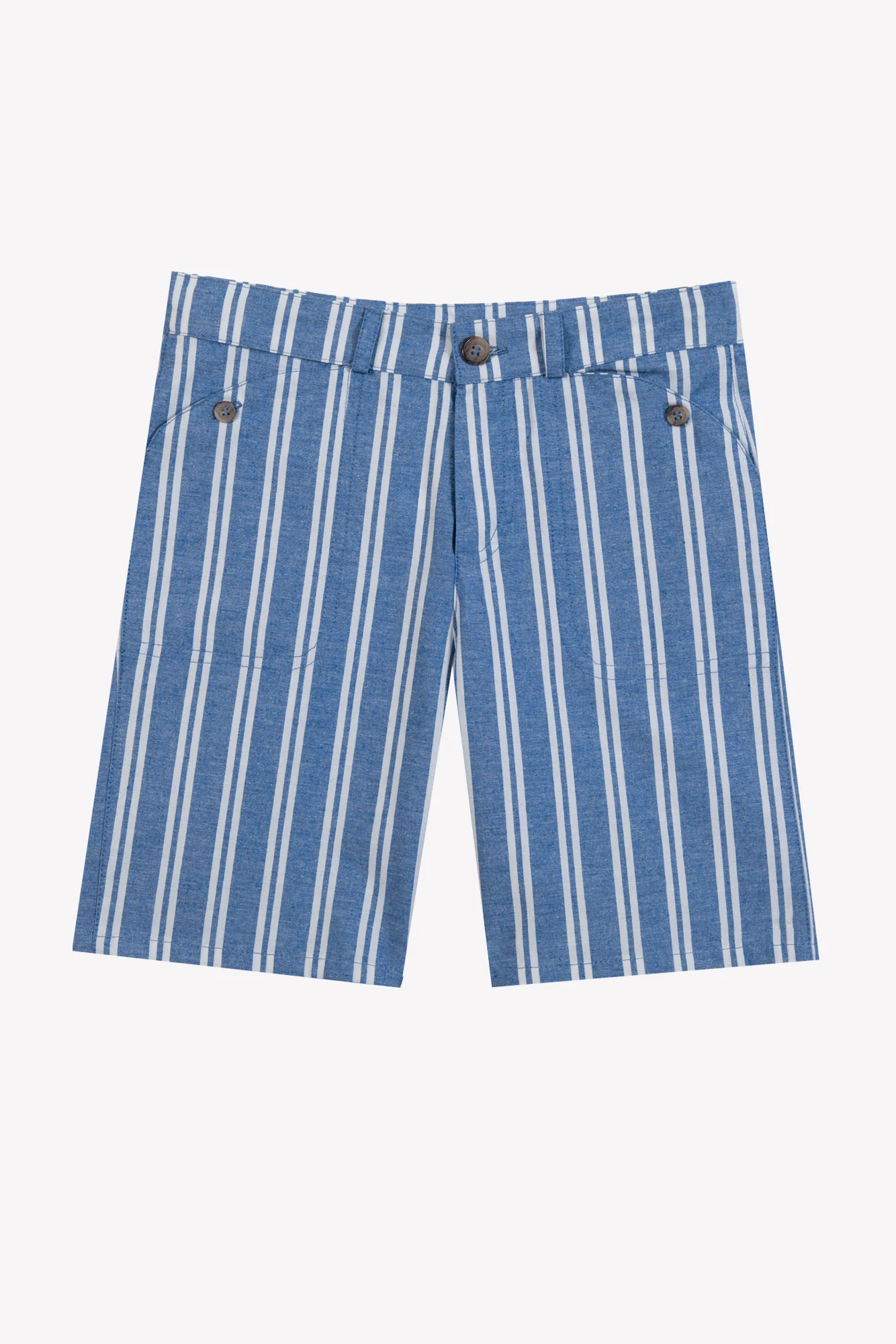 Short - Indigo rayures coton - Image 4