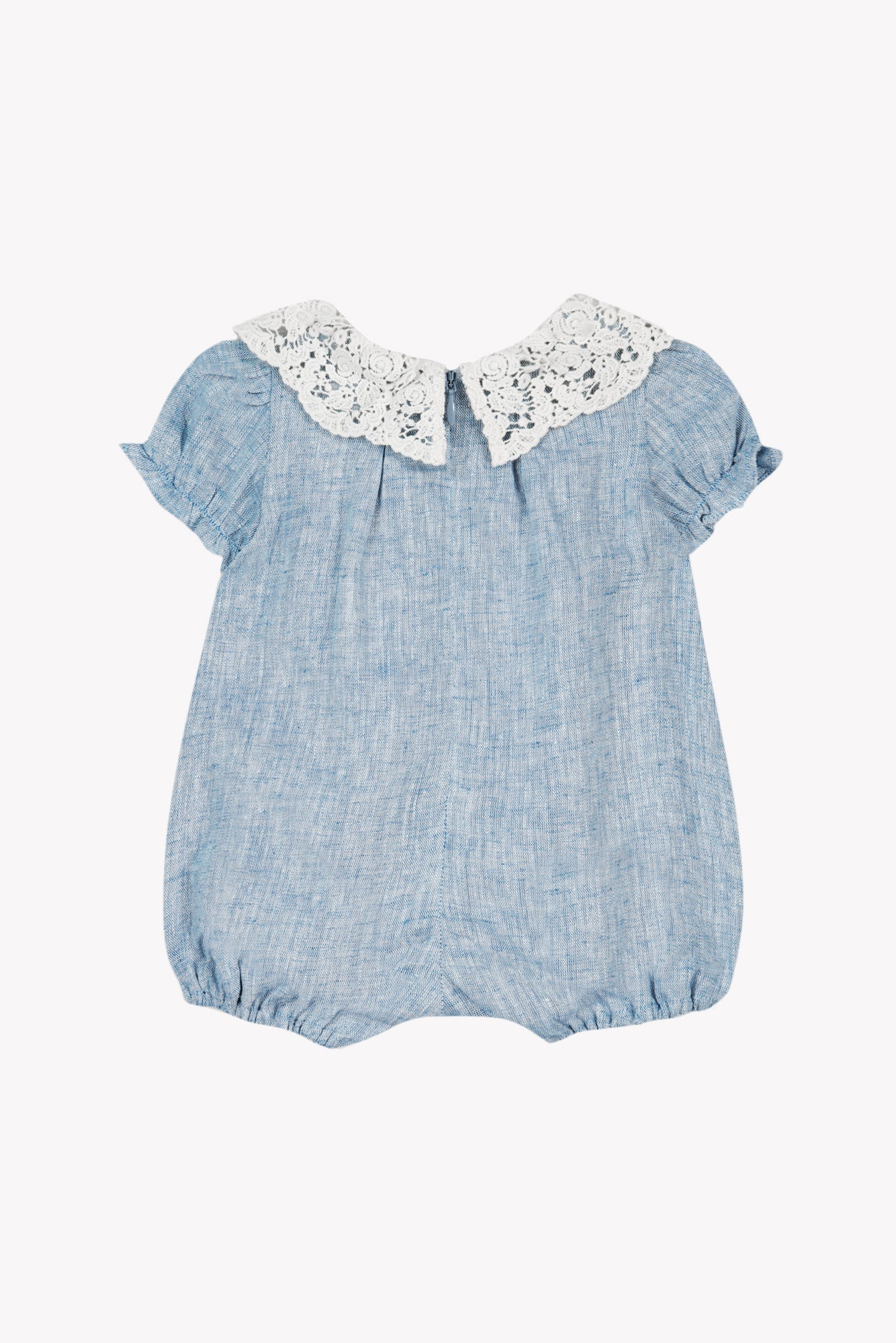 Combinaison courte - Bleu coton col dentelle - Image 2