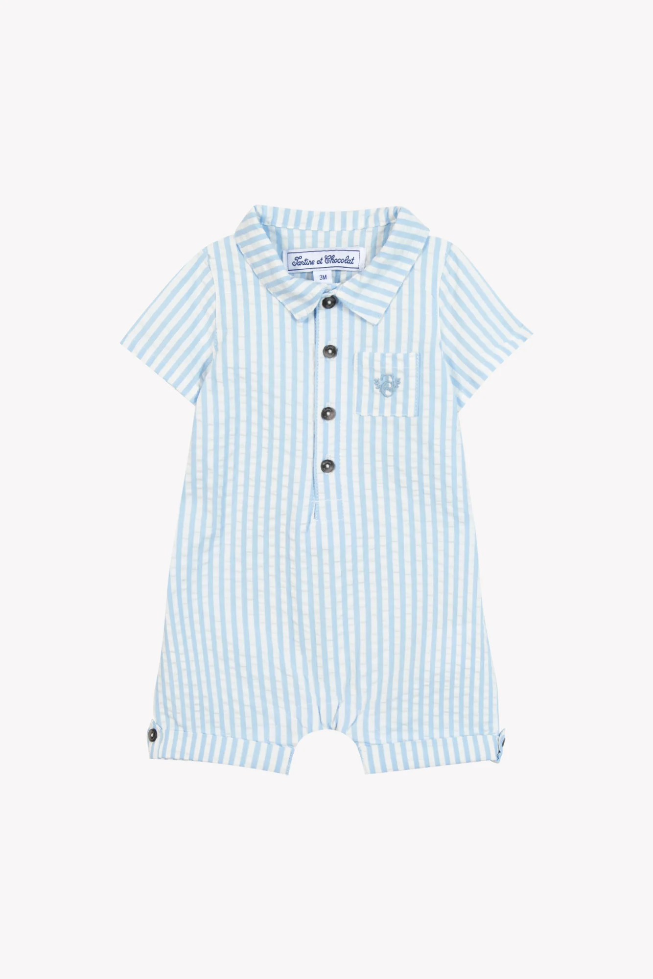 Combinaison courte - Bleu nuage coton rayures - Image 5