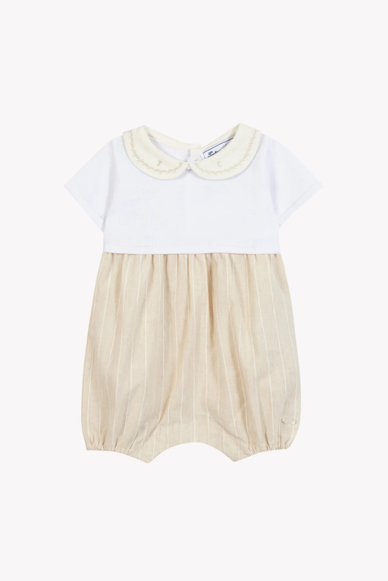Combinaison courte - Beige coton rayures