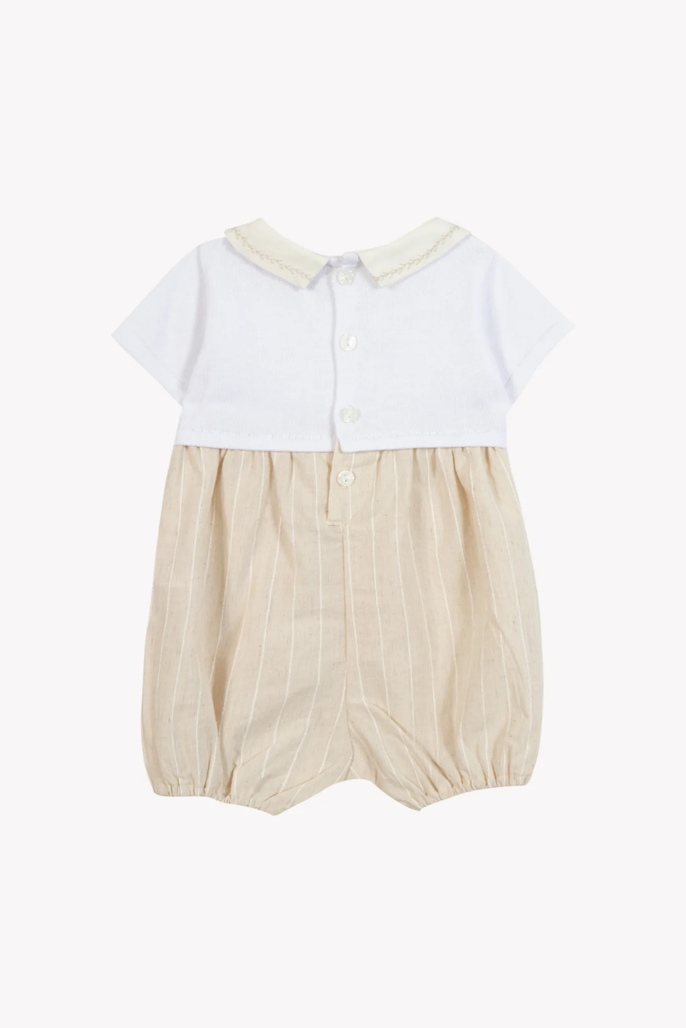Combinaison courte - Beige coton rayures - Image 2