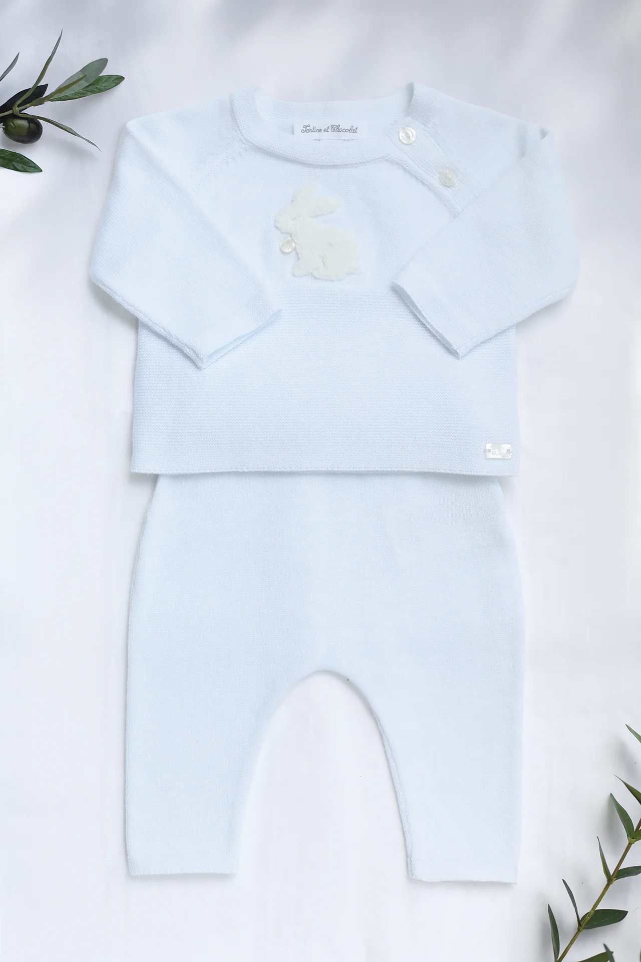 Ensemble long - Ciel coton broderie lapin