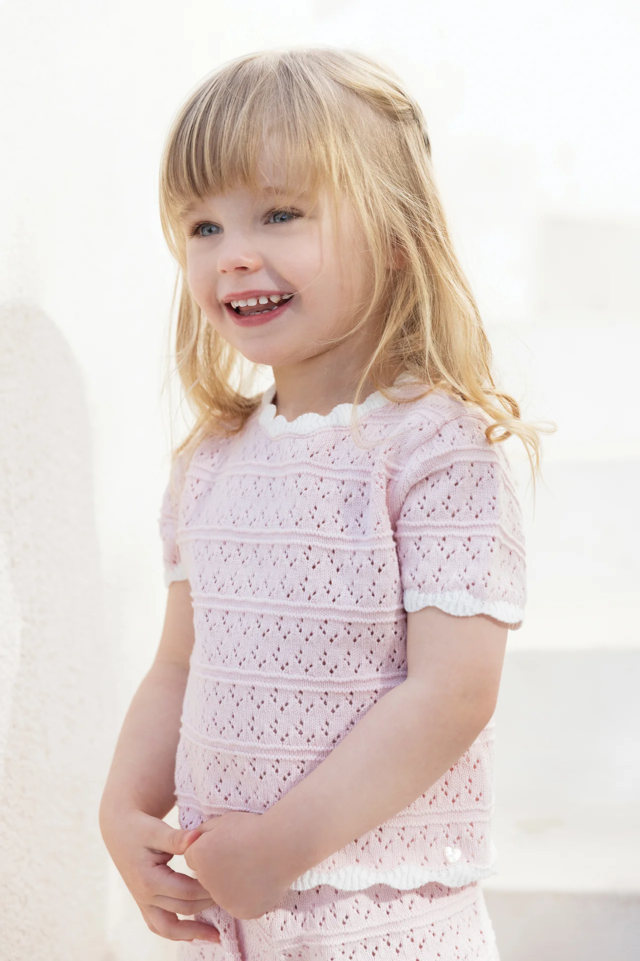 Ensemble court - Rose pâle coton tricot ajouré - Image 2