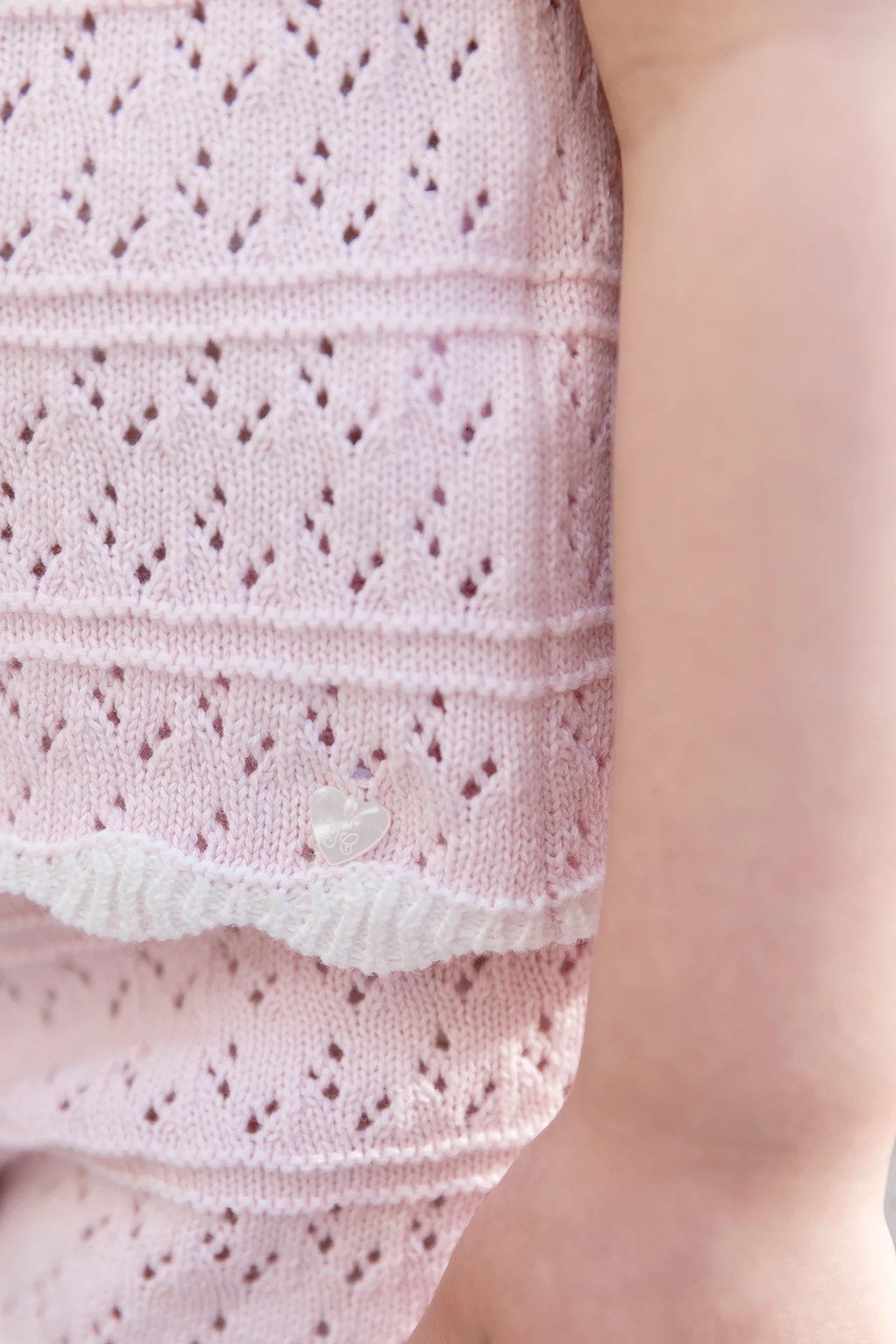 Ensemble court - Rose pâle coton tricot ajouré - Image 3