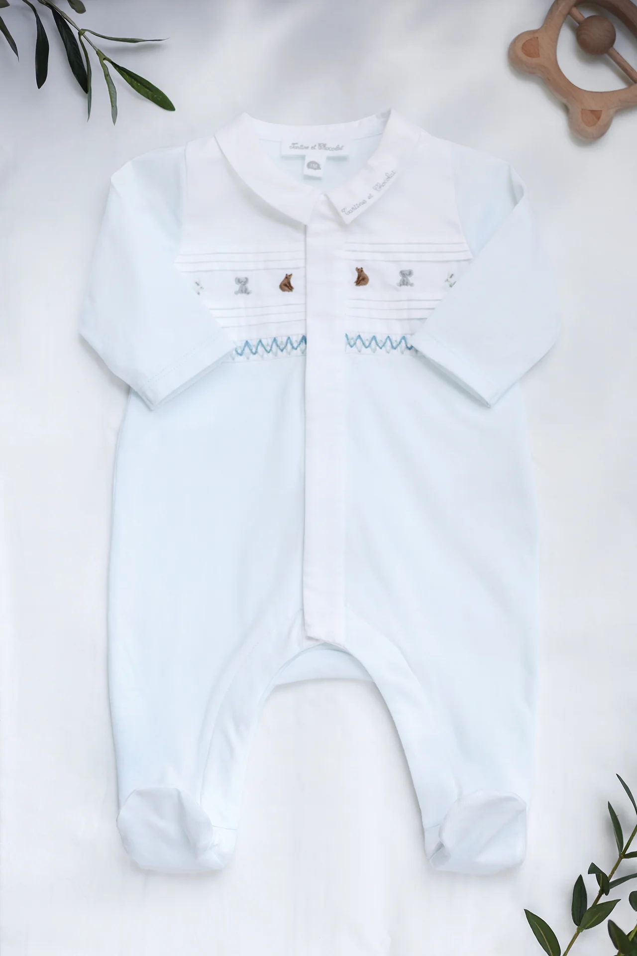 Pyjama - Bleu ciel coton plis religieux