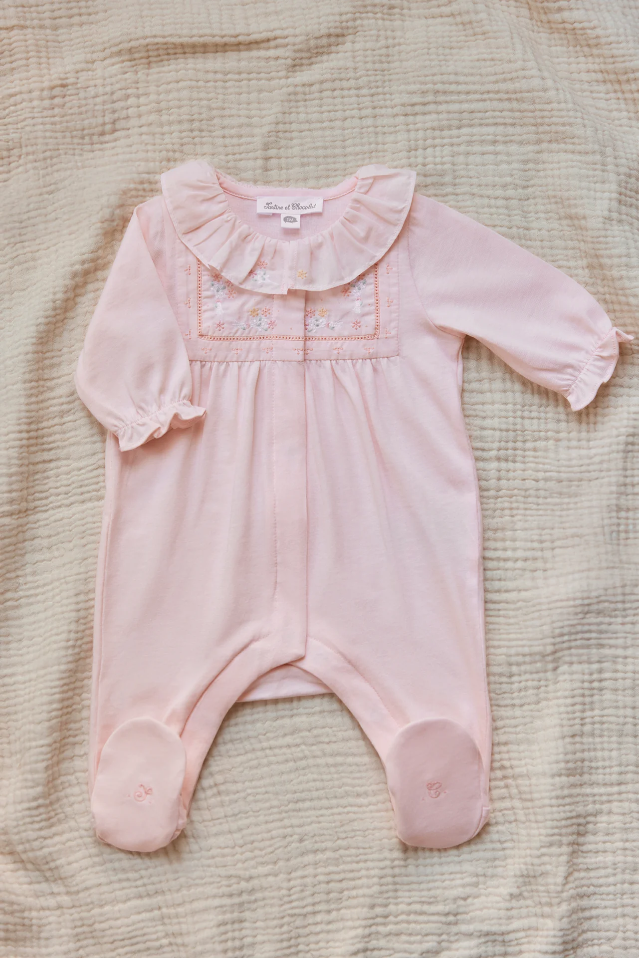 Pyjama - Rose pâle coton broderie smocké