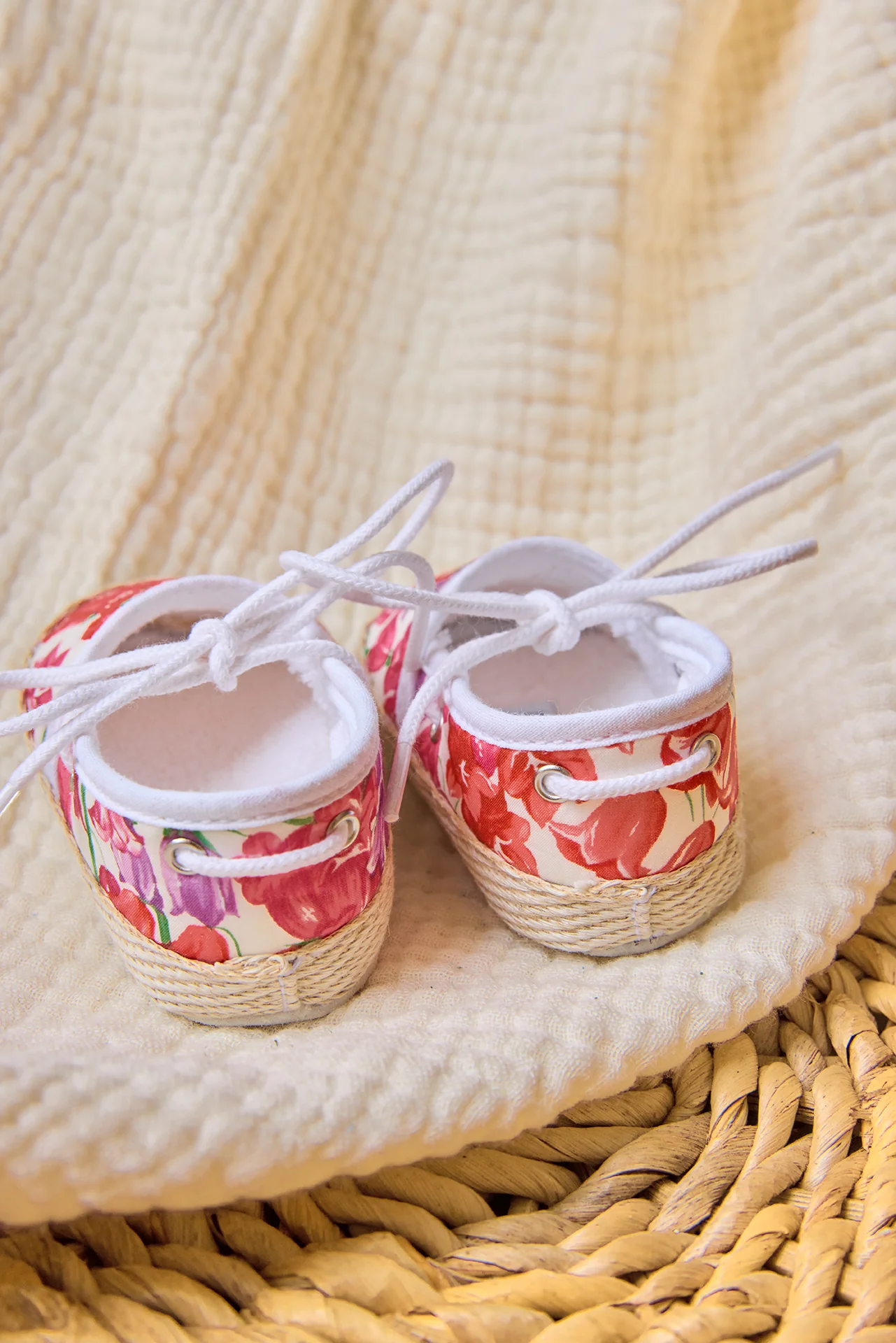 Chaussons Espadrille - Rose coton imprimé tissu liberty - Image 3