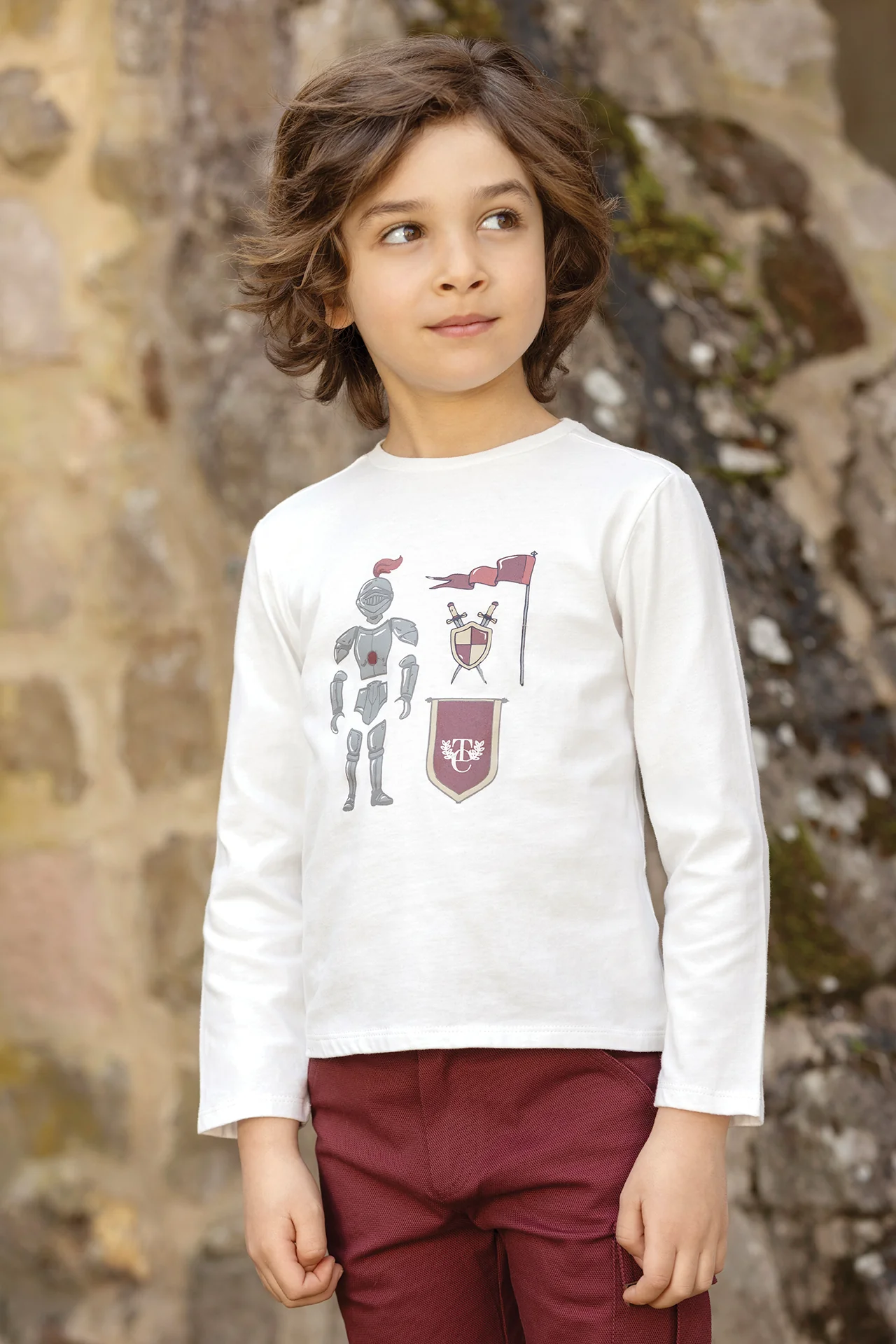 T-shirt - Bordeaux coton imprimé chevalier