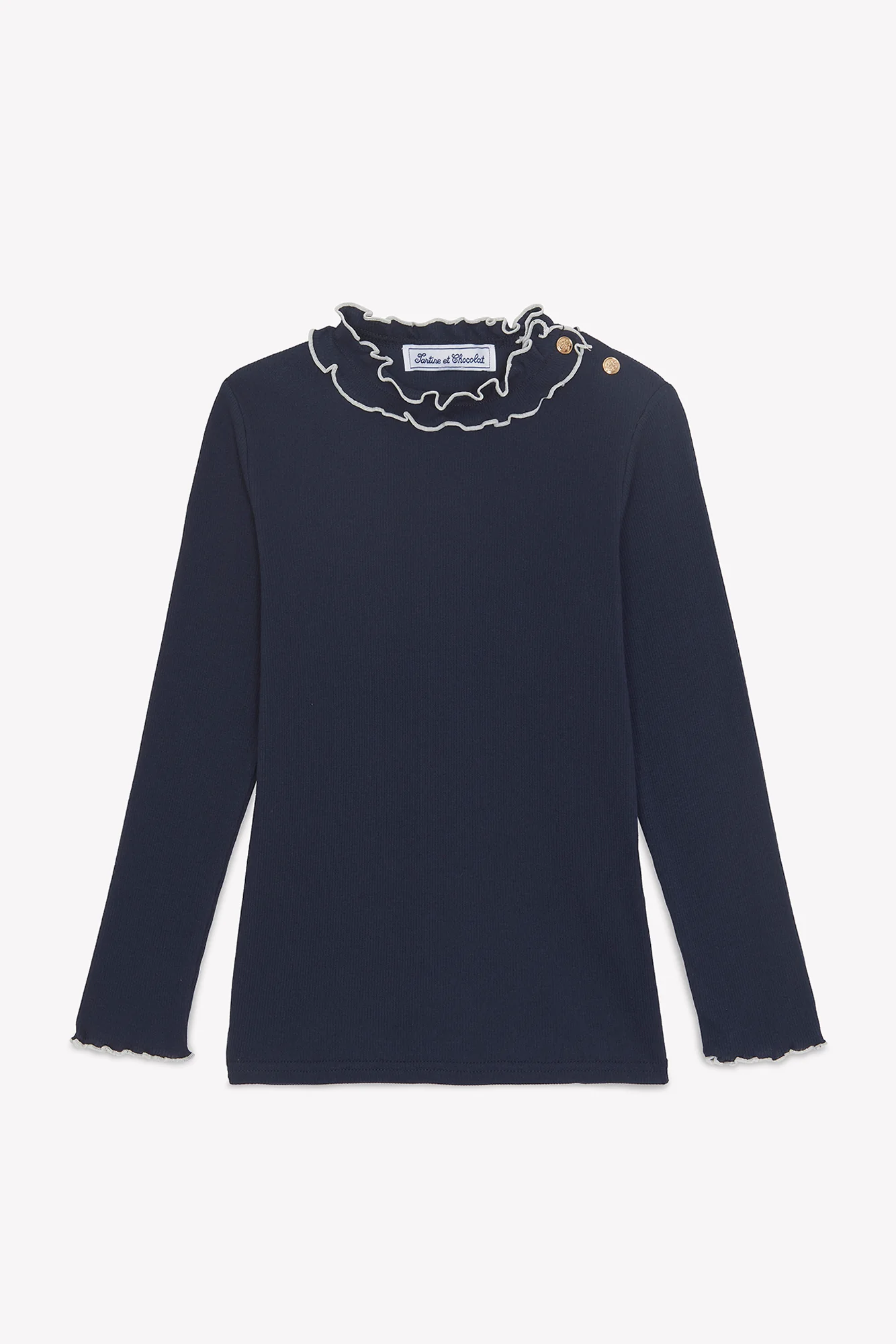 T-shirt - Marine coton col volanté - Image 4