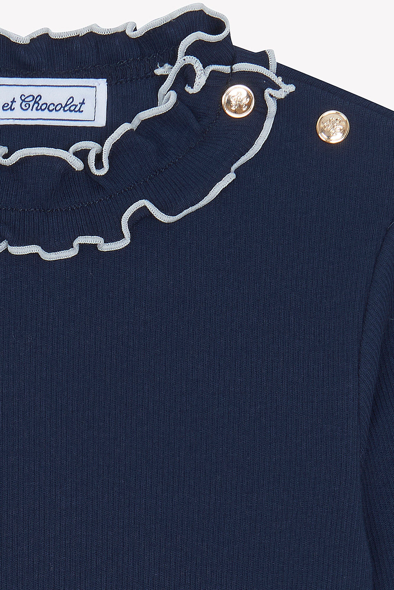 T-shirt - Marine coton col volanté - Image 6