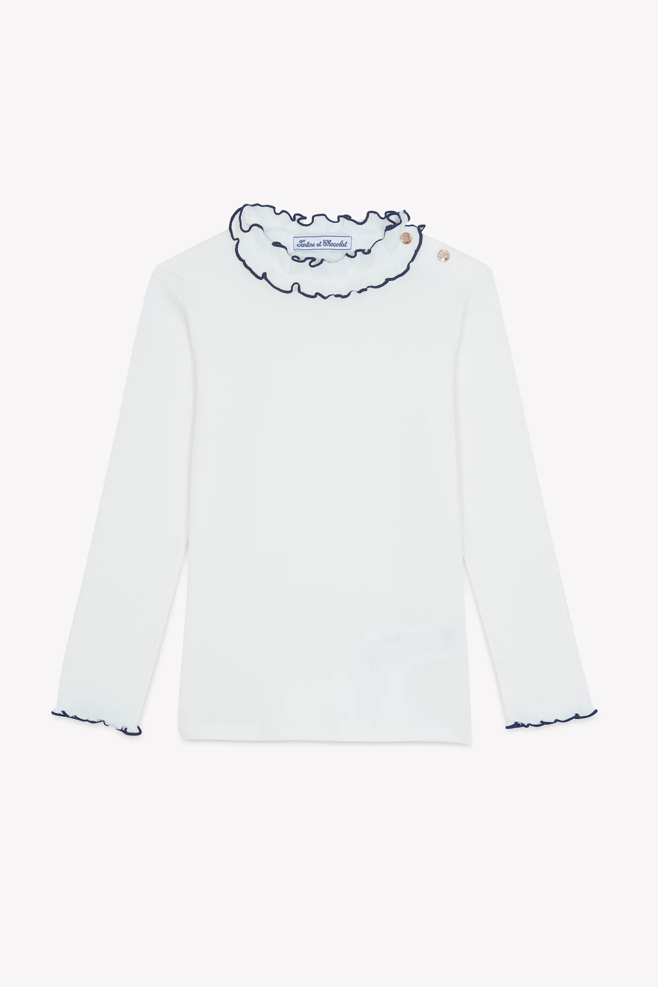 T-shirt - Ecru coton col volanté - Image 3