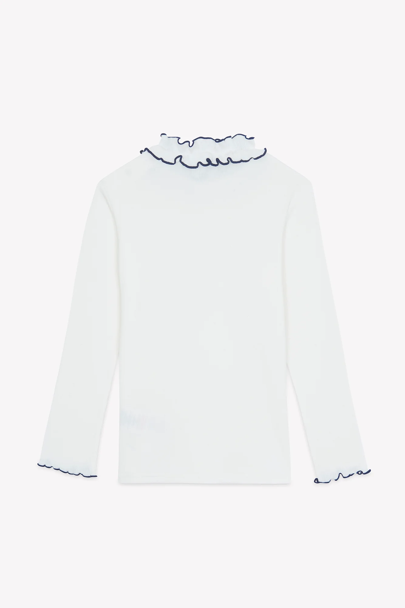 T-shirt - Ecru coton col volanté - Image 4