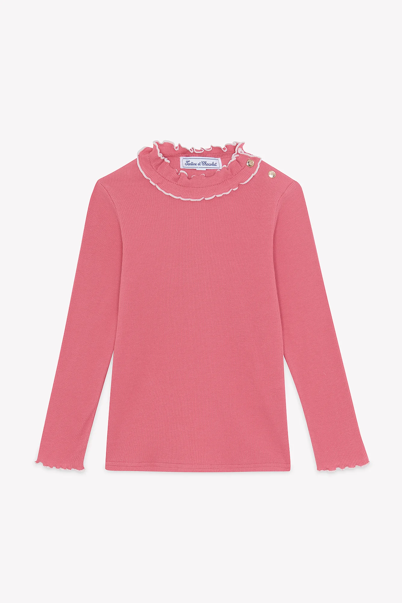 T-shirt - Rose pivoine coton col volanté - Image 4