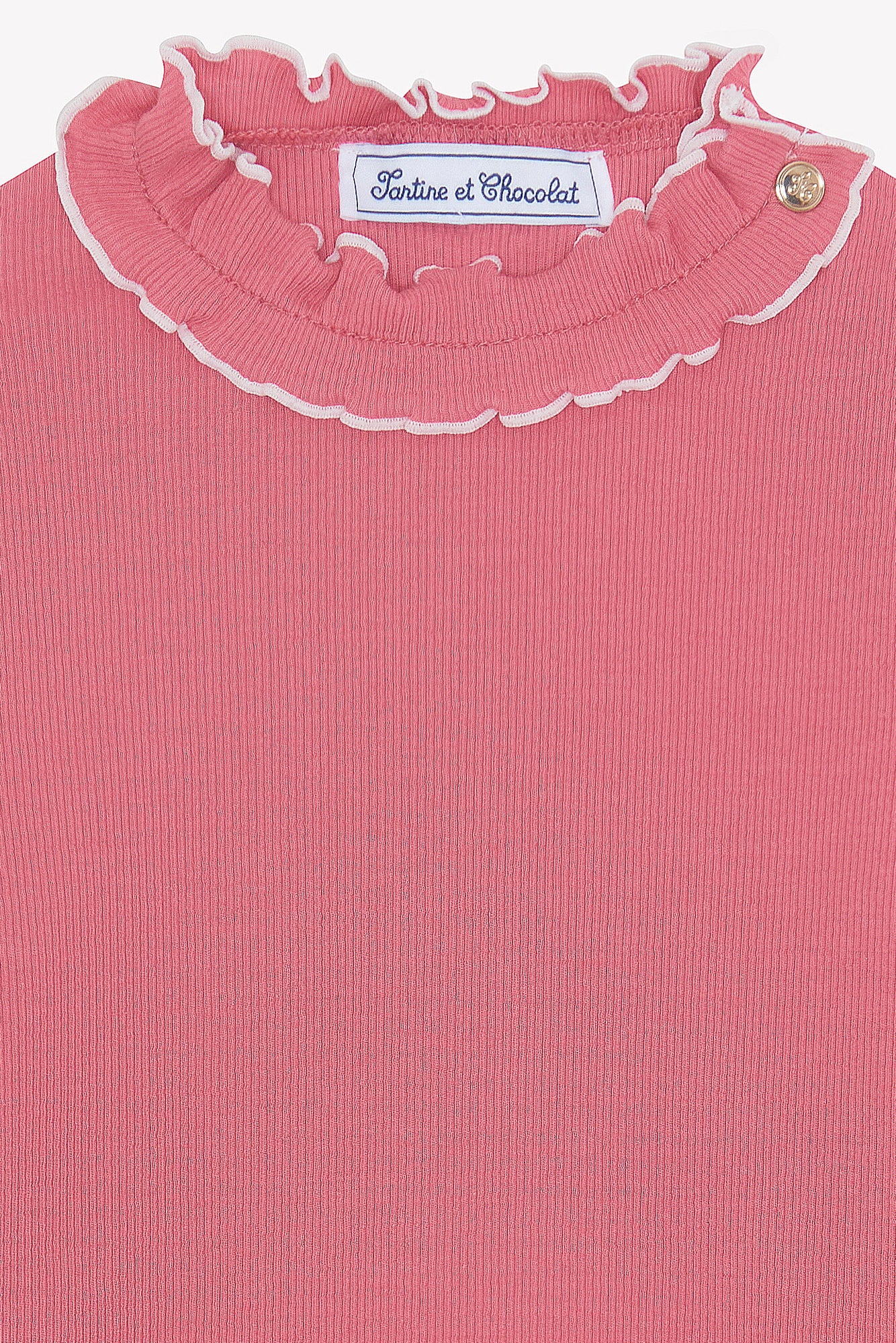 T-shirt - Rose pivoine coton col volanté - Image 6