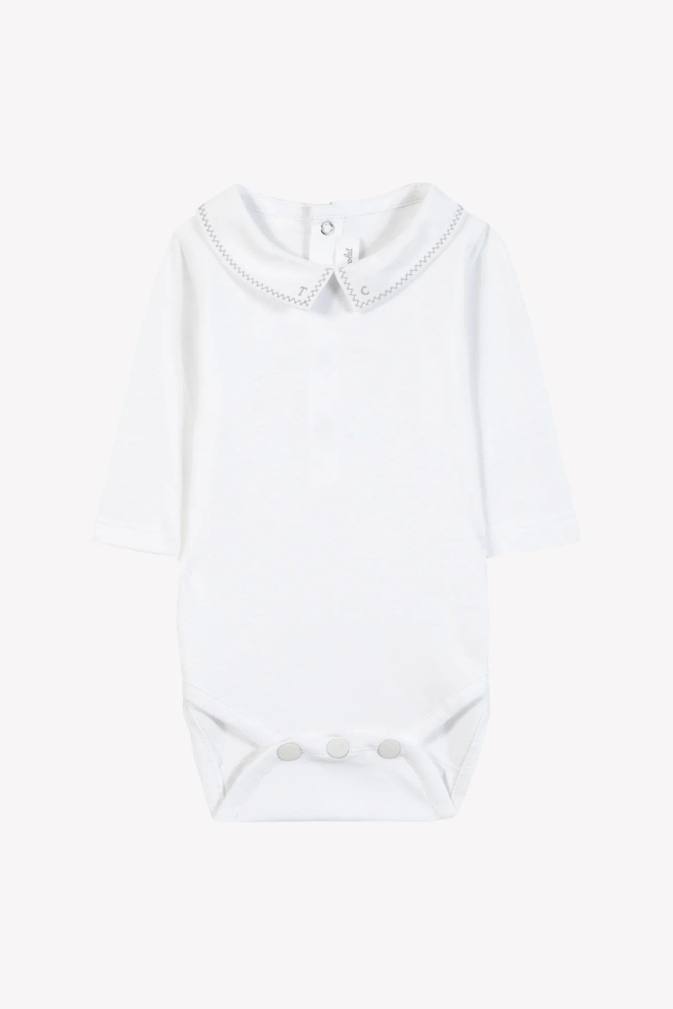 Body - Blanc coton col pointu broderie grise - Image 3