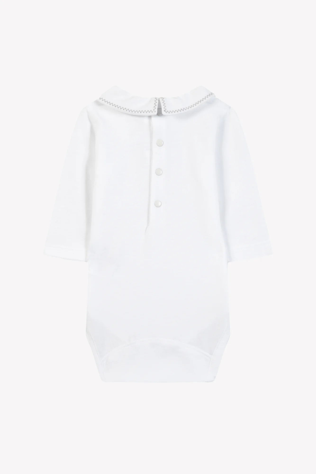 Body - Blanc coton col pointu broderie grise - Image 4