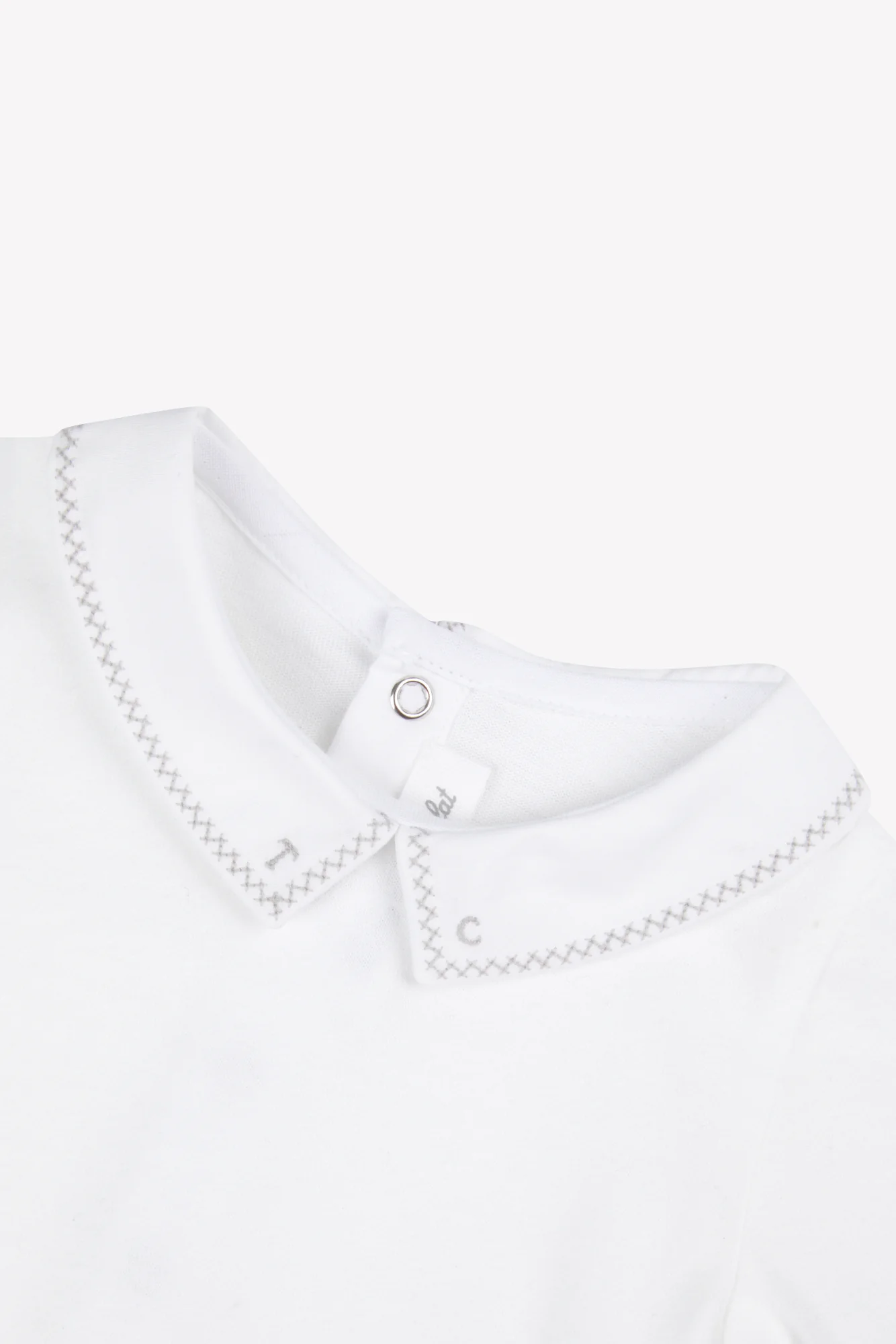 Body - Blanc coton col pointu broderie grise - Image 5