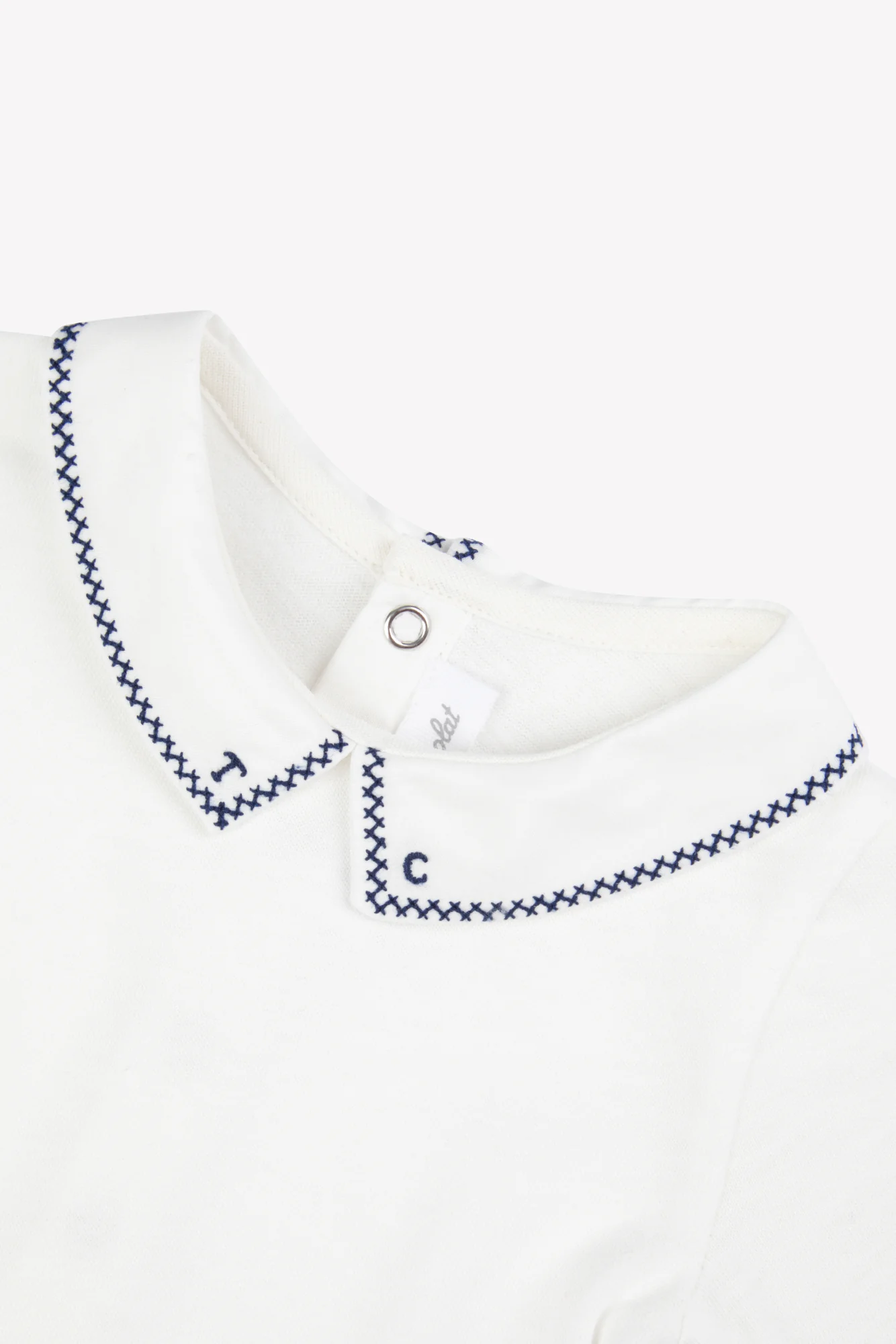 Body - Ecru coton col pointu broderie marine - Image 3