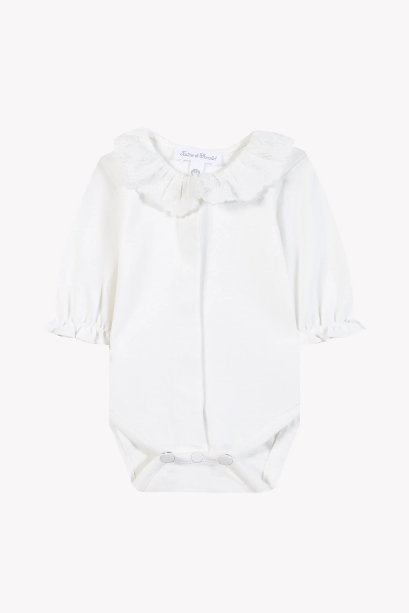 Body - Ecru coton col volanté broderie
