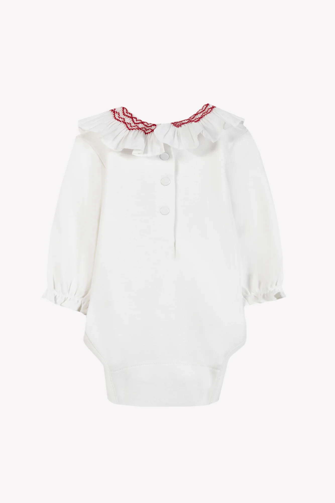 Body - Ecru coton col volanté broderie rouge - Image 4