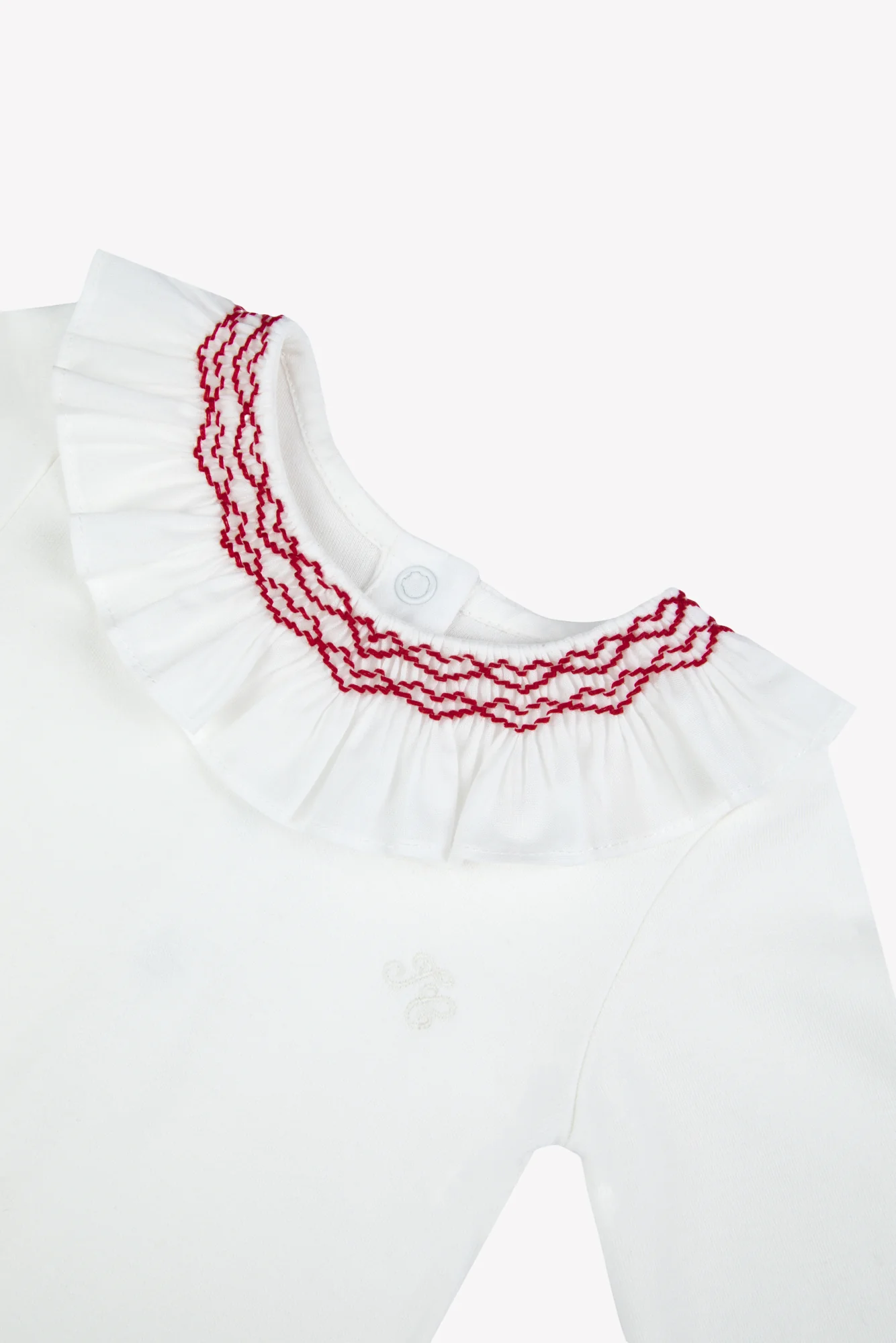 Body - Ecru coton col volanté broderie rouge - Image 5