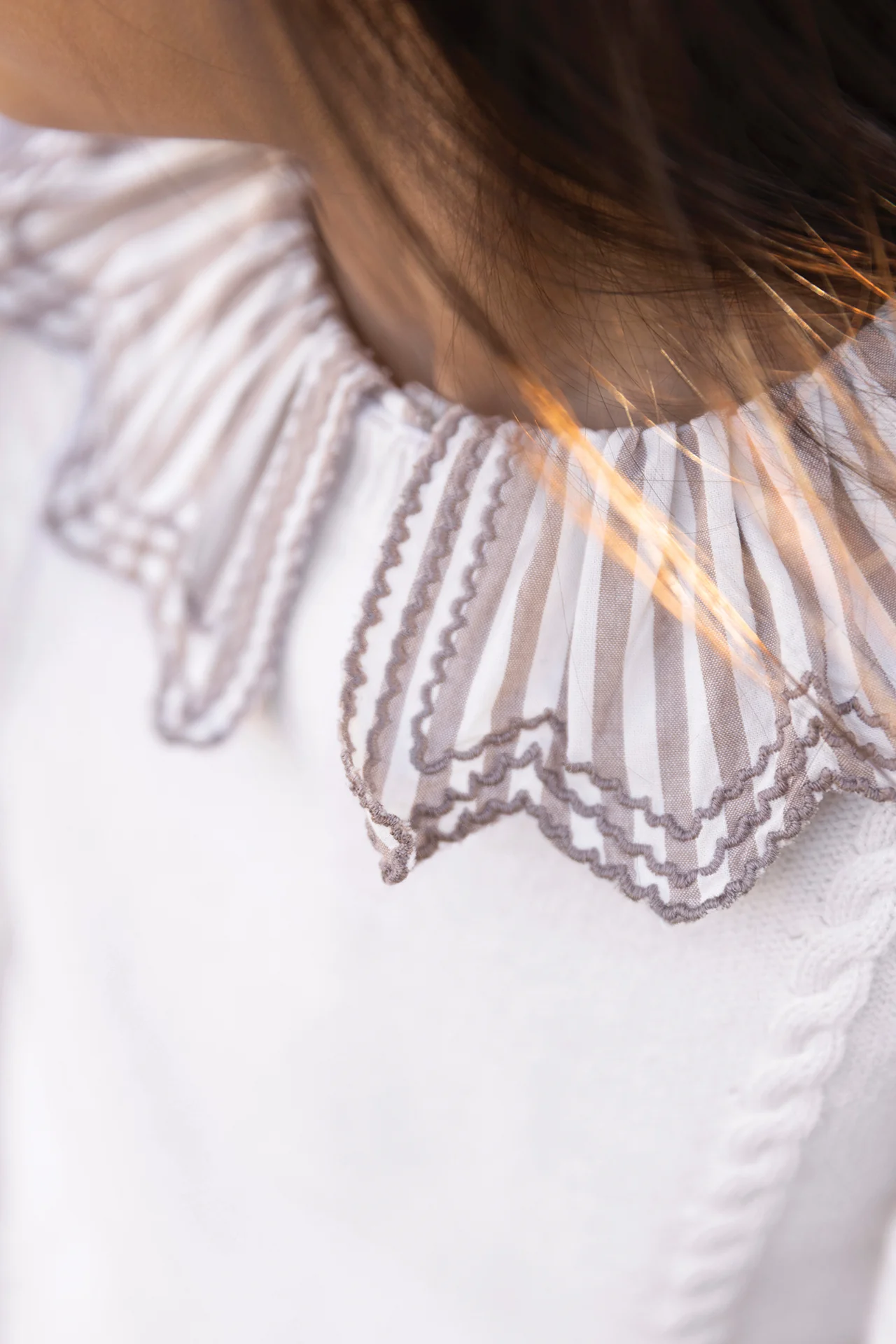 Blouse - Beige moyen rayures col volanté - Image 3