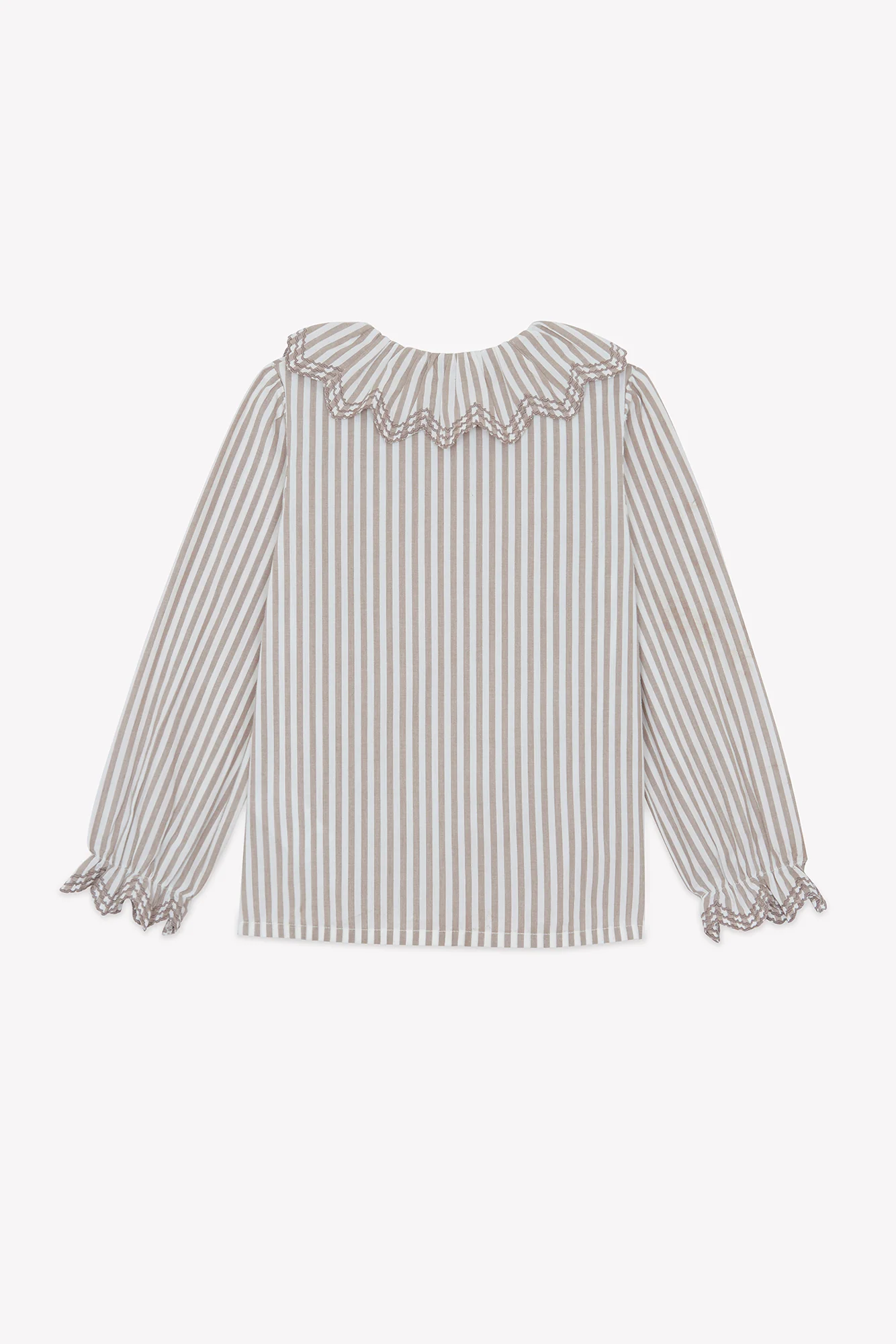 Blouse - Beige moyen rayures col volanté - Image 5