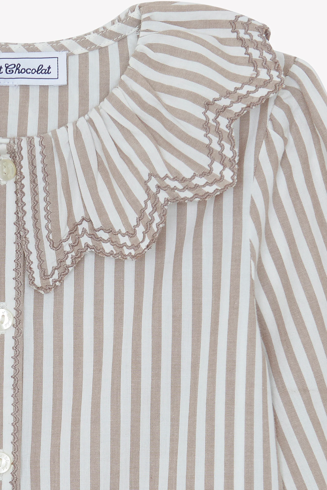Blouse - Beige moyen rayures col volanté - Image 6