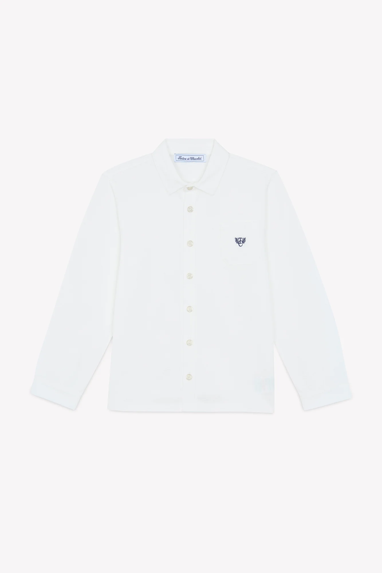Chemise - Ecru coton col pointu broderie - Image 4