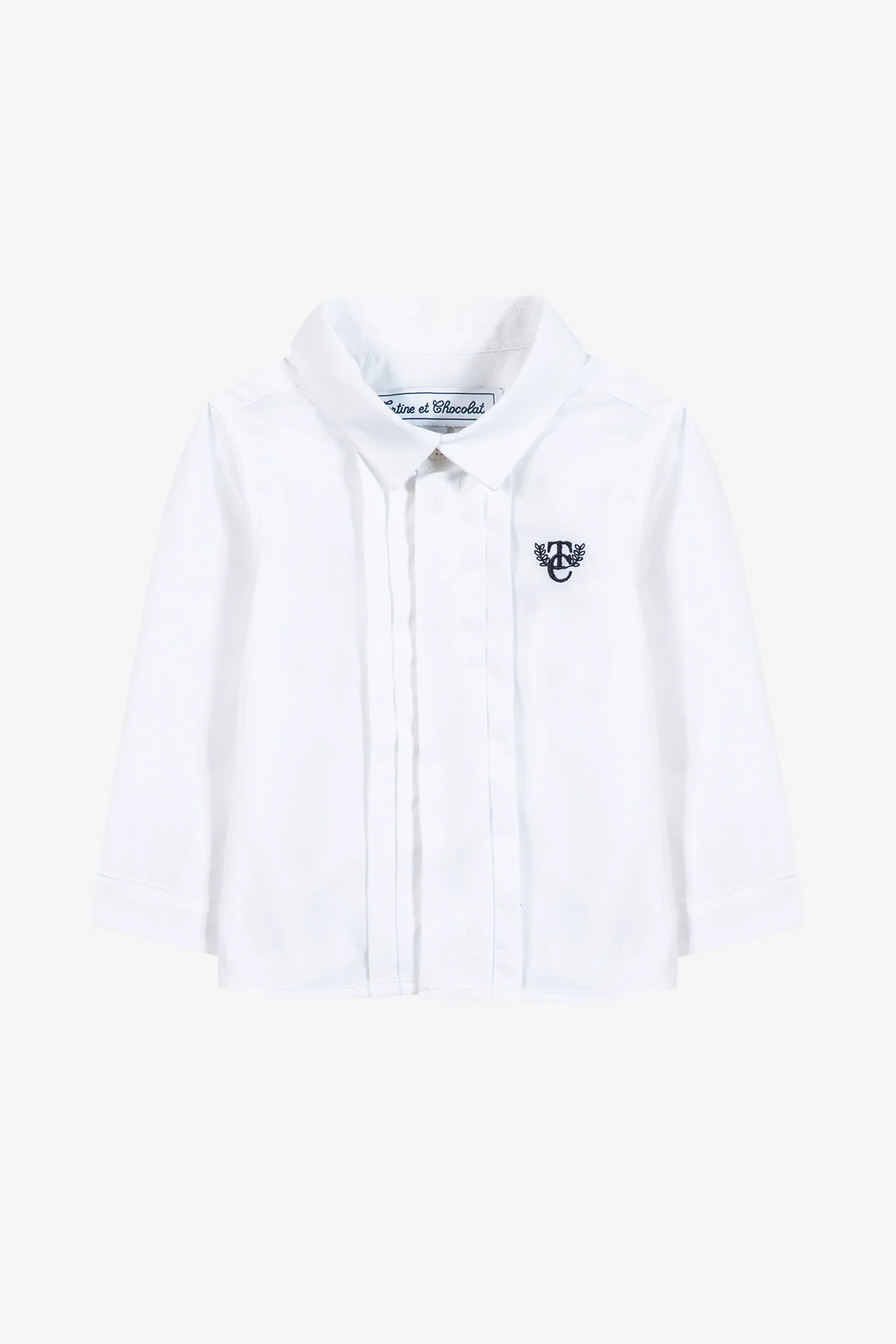 Chemise - Blanc coton col pointu plis religieux - Image 3