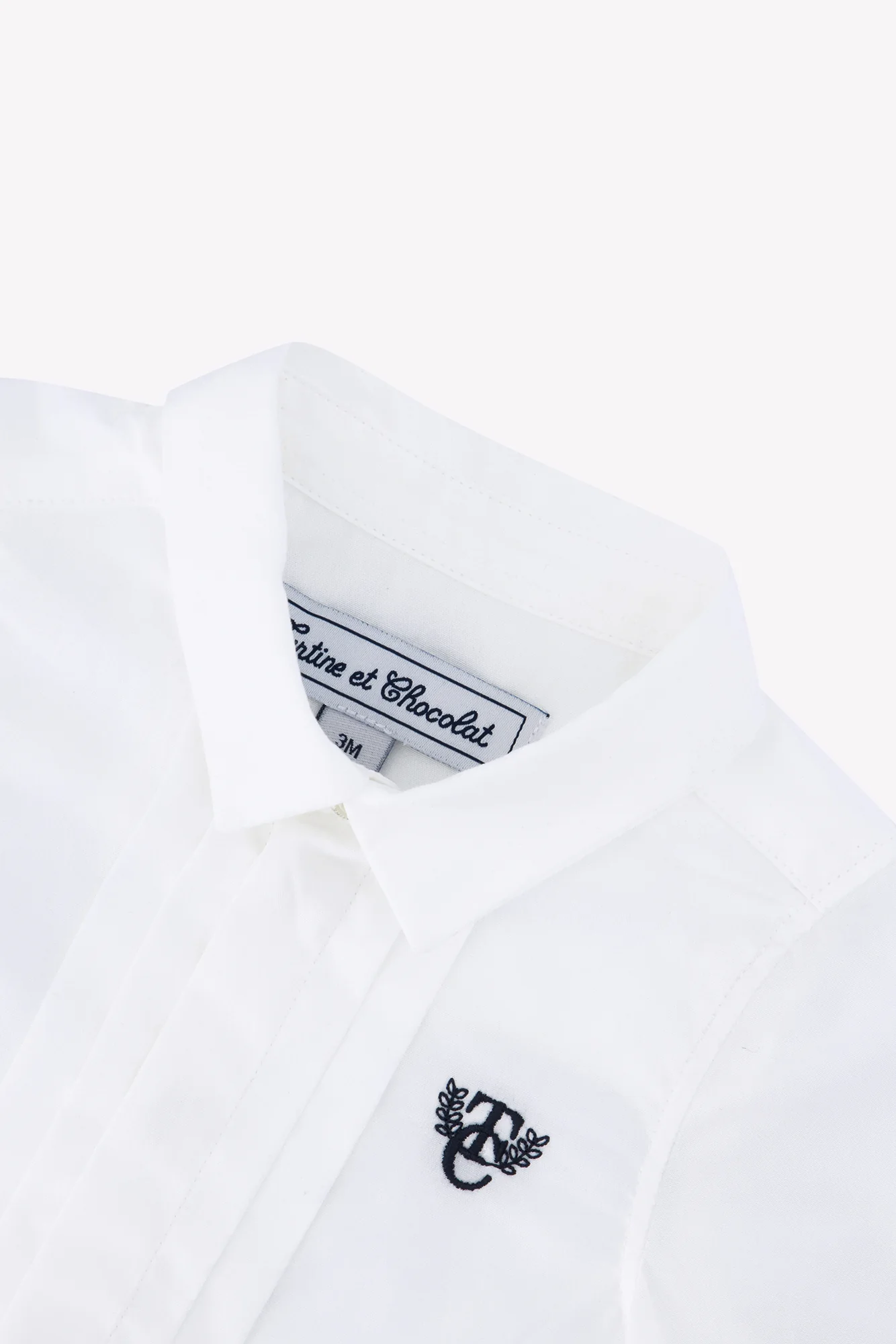 Chemise - Blanc coton col pointu plis religieux - Image 5