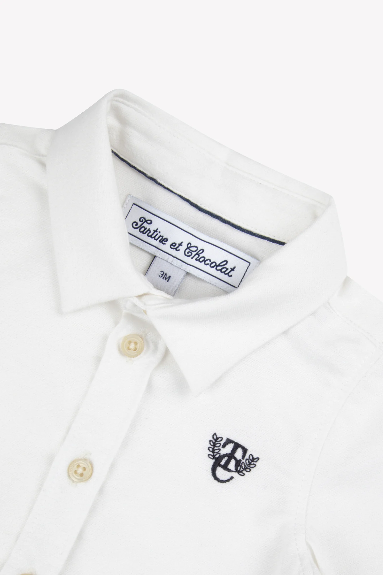 Chemise - Blanc coton col pointu broderie TC - Image 3